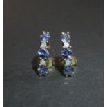 9ct YG 3 tanzanite 2 white stone 1/2 hoops 2.536g