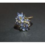 9ct WG B'ham Mkr LA 2.31g size 13 cluster 7 tanzanite/diamonds