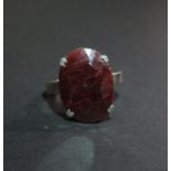 925 silver ring opaque single oval ruby 6.85 size 16