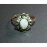 9ct YG opal, emerald and diamond ring B'ham 1995 2.49 size 12