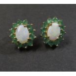 9ct YG white opal and emerald cluster stud earrings 1.98g