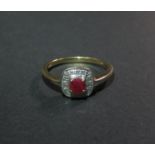 9ct YG sq pavee diamond and ruby B'ham 2.27 size 15