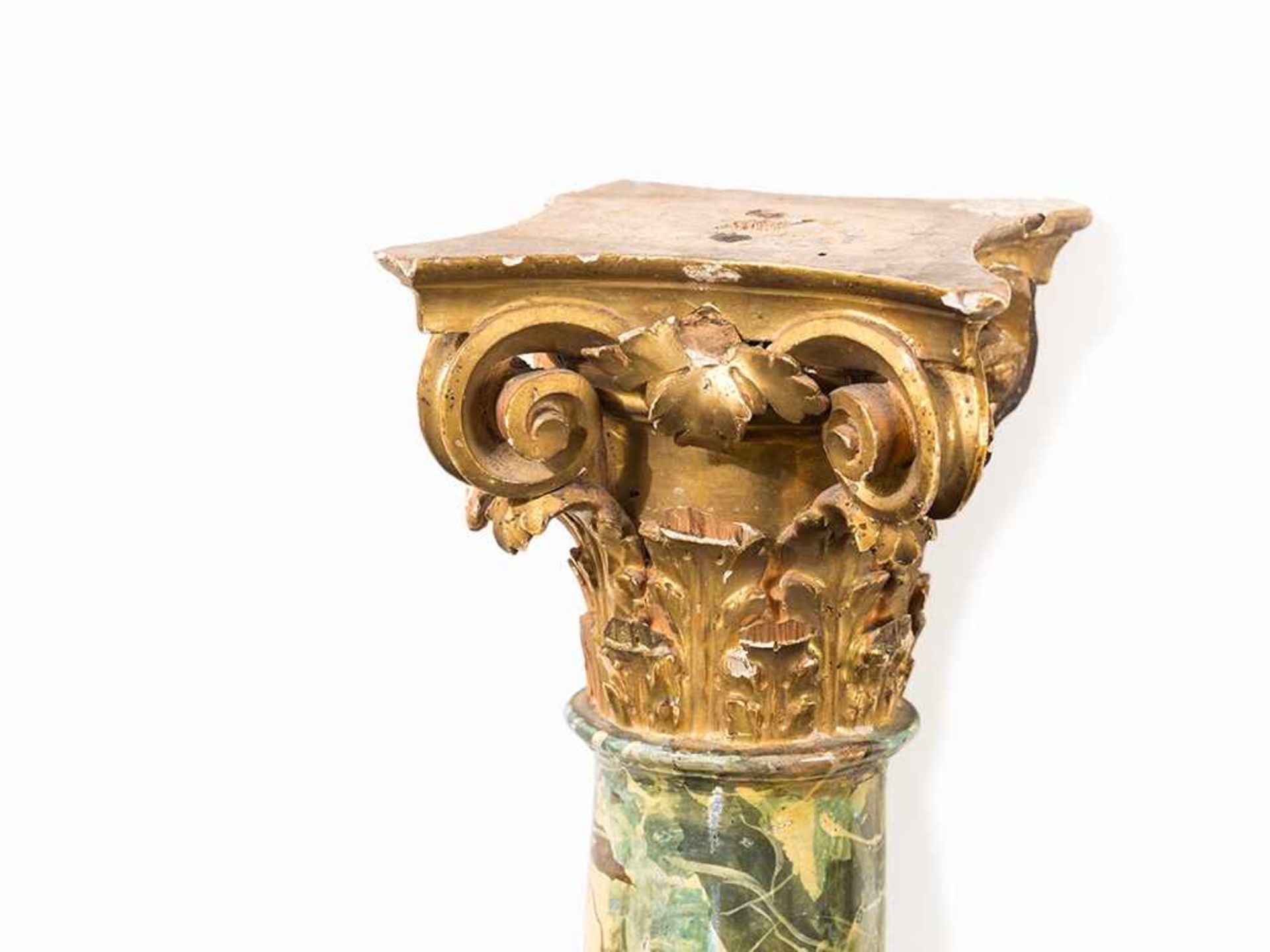 4 Corinthian Columns, Sicily, Late 18th C. Wood, carved and gold-plated, lacquered Sicily, late 18th - Bild 6 aus 10