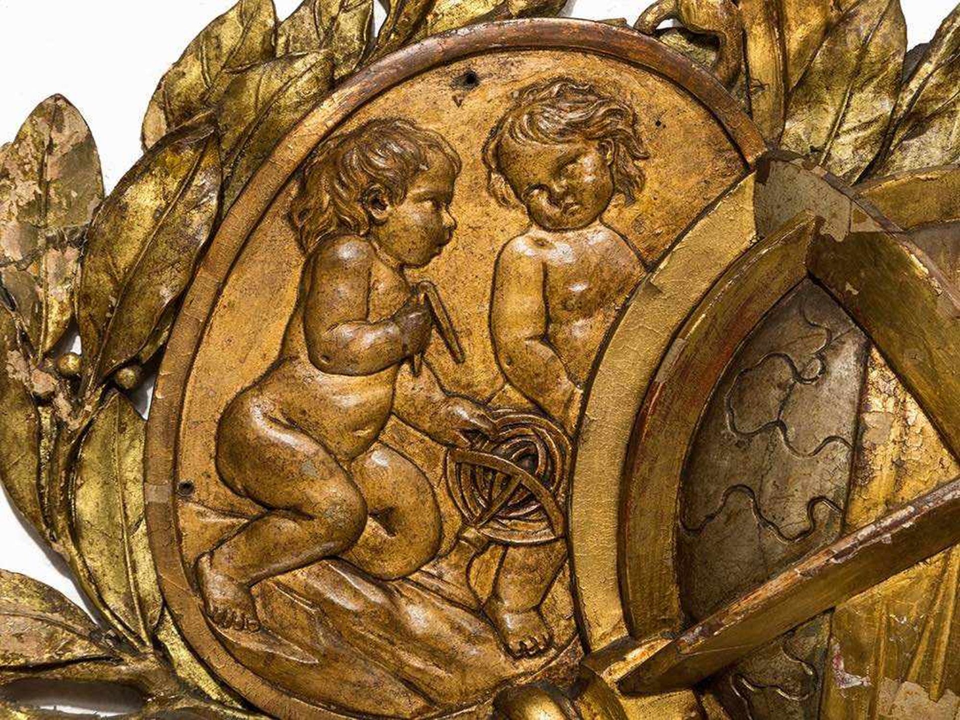 Louis XVI, Important Pair of Trophies, France, 18th C. Wood, carved, gilded in four colors of - Bild 3 aus 10