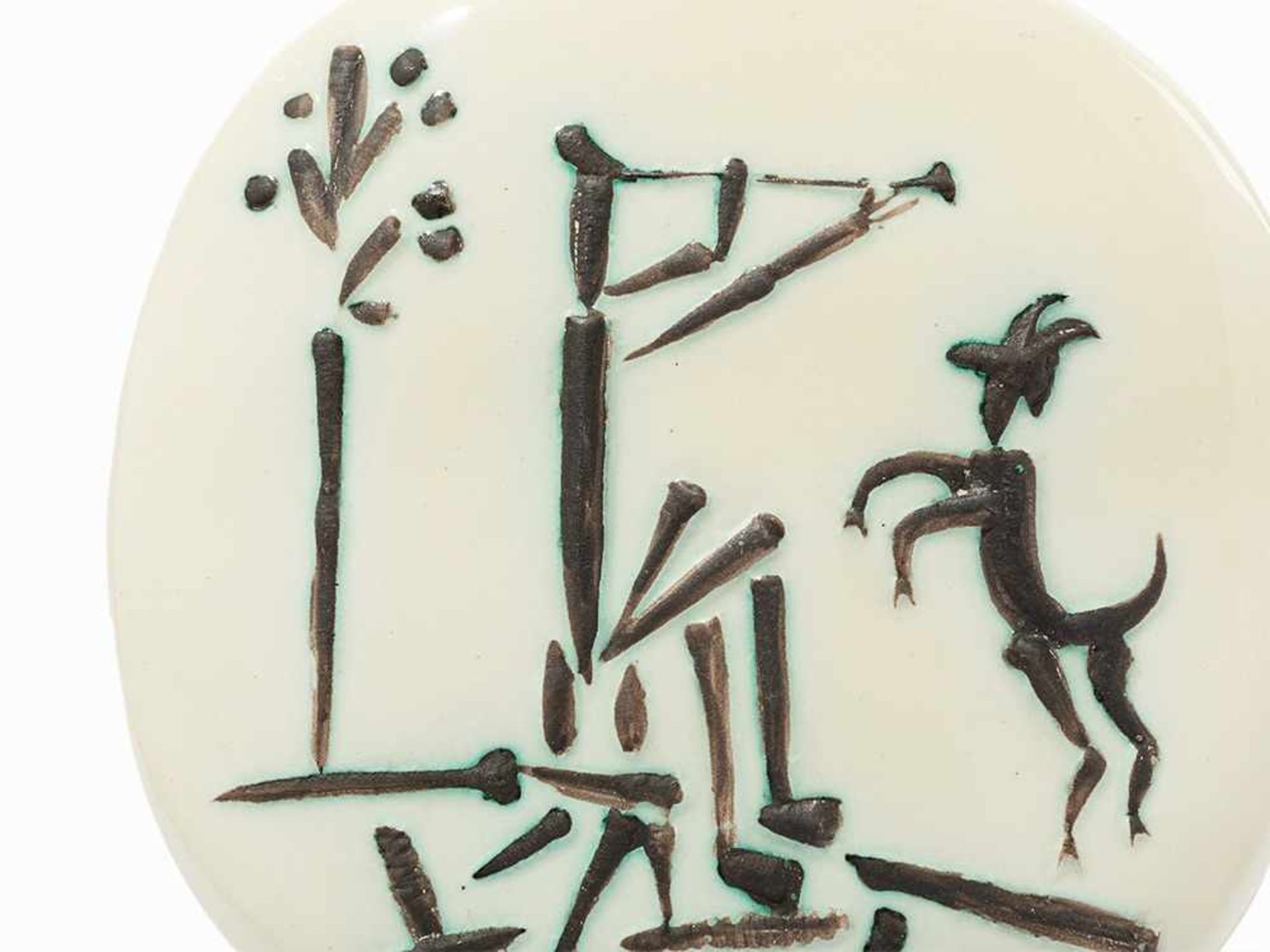 Pablo Picasso, ‘Jouer de flute et chèvre’, Ceramic Plaque, 1956 Partially glazed ceramic plaque - Bild 4 aus 7