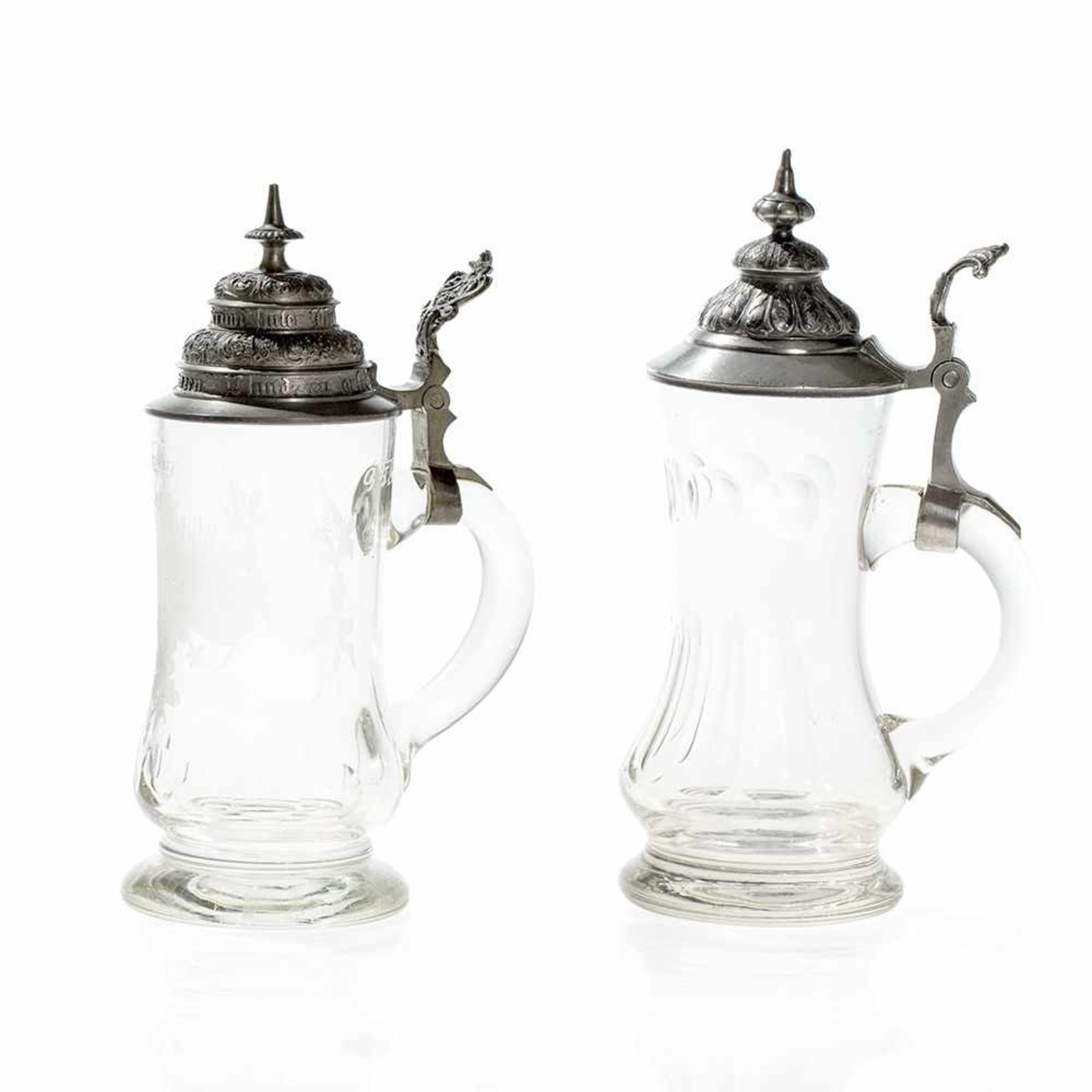 Two Lidded Beer Steins with Pewter Lids, Germany, around 1900 Cut glass with pewter elements - Bild 9 aus 10