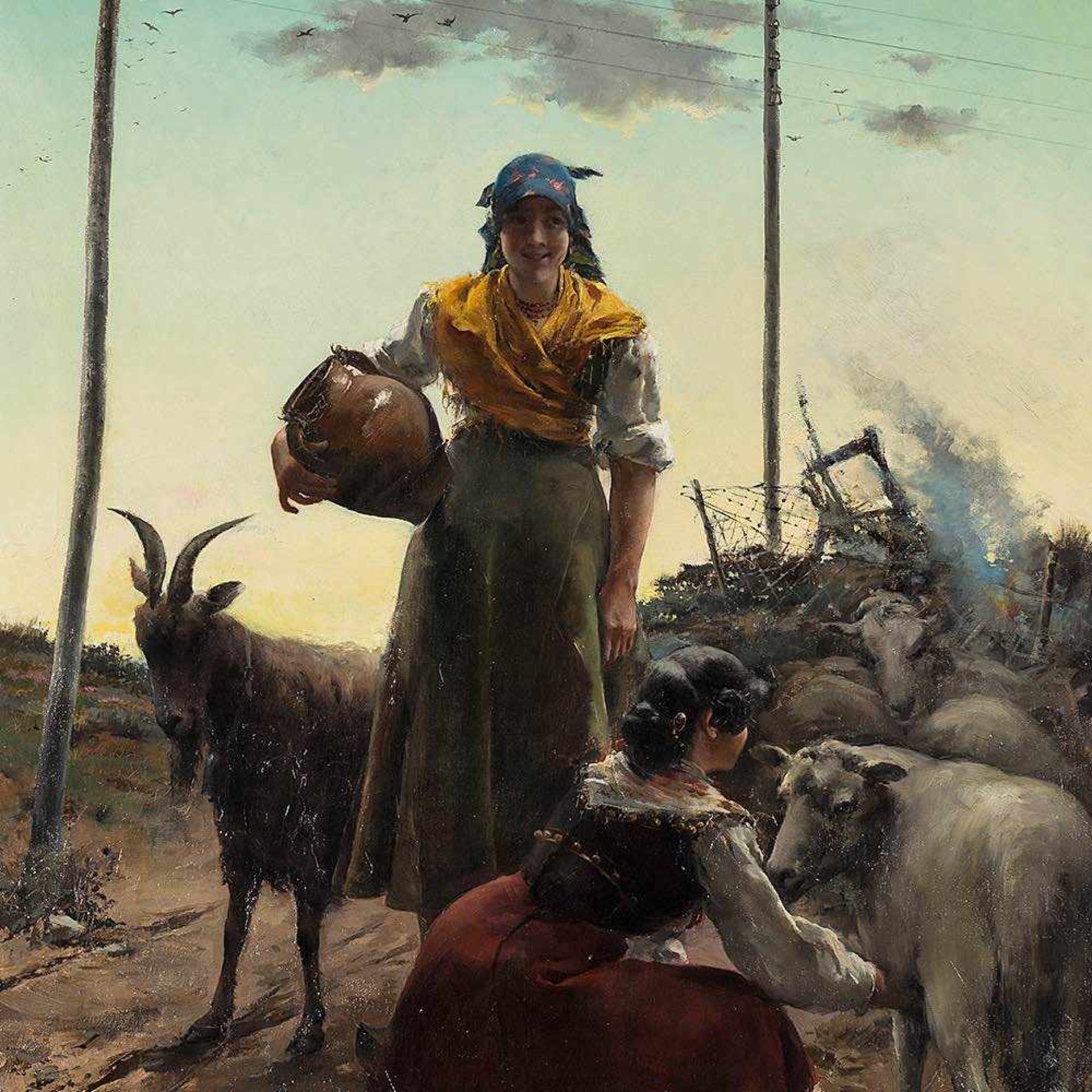 José Oliva Rodrigo (c. 1855-?), Two Shepherdesses, Oil, 1886 Oil on canvas Spain, 1886 José Oliva - Bild 6 aus 6