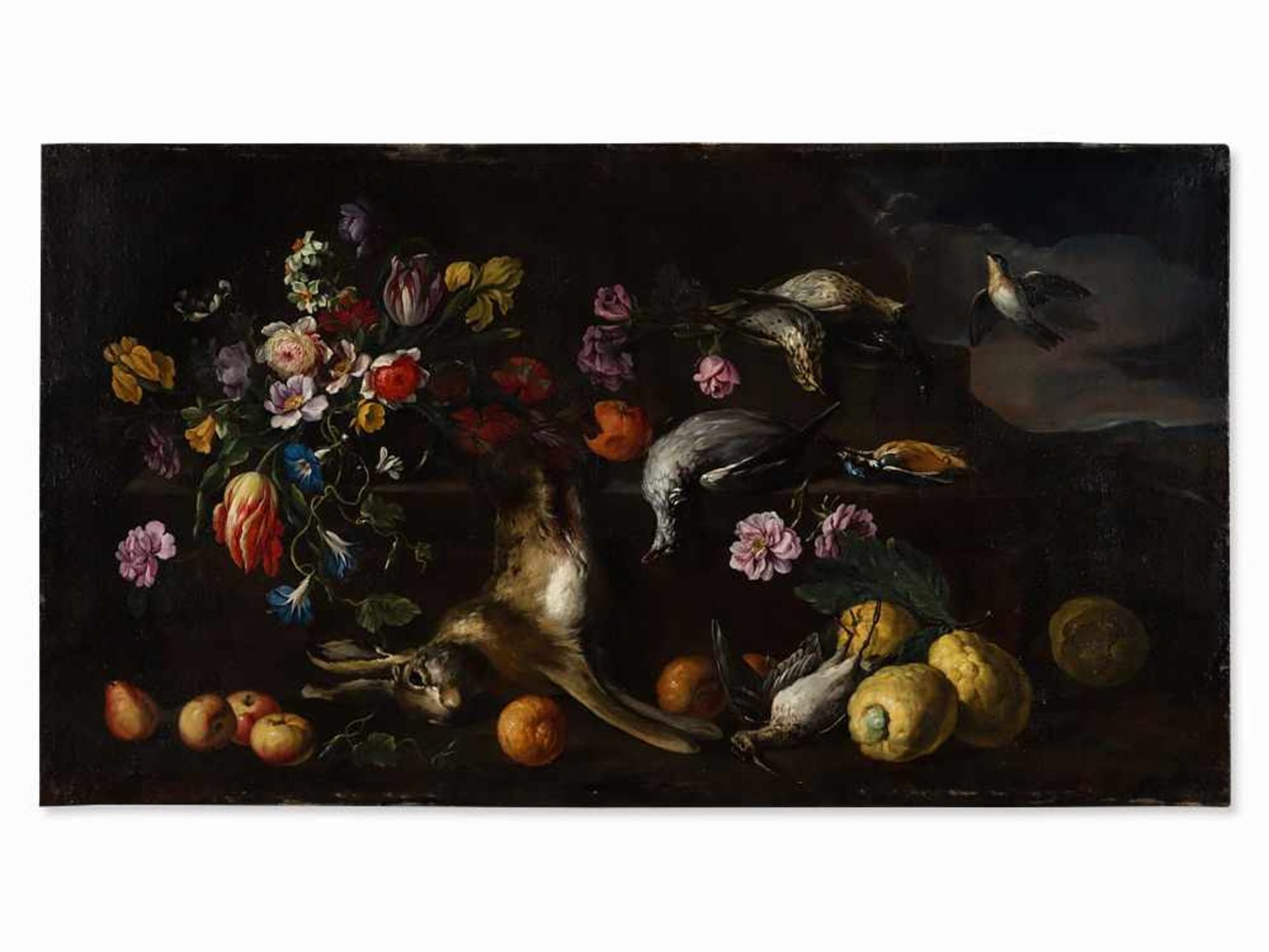 Giovanni Stanchi, Hunting Still Life with Flowers, Oil, 17th C. Oil on canvas, relined Italy, 17th - Bild 3 aus 9