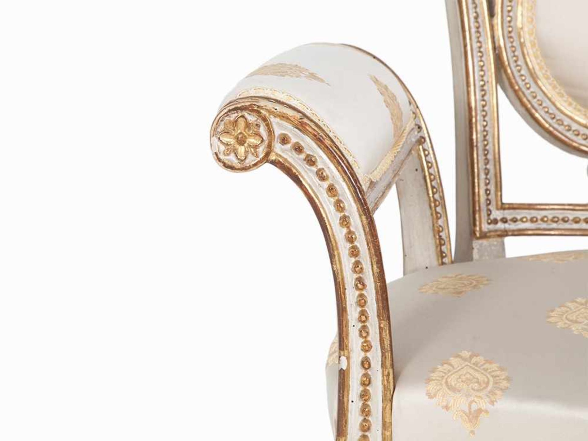 Pair of Armchairs, Lucca, around 1790 Solid wood, carved, white painted and partial gold-plated, - Image 7 of 10
