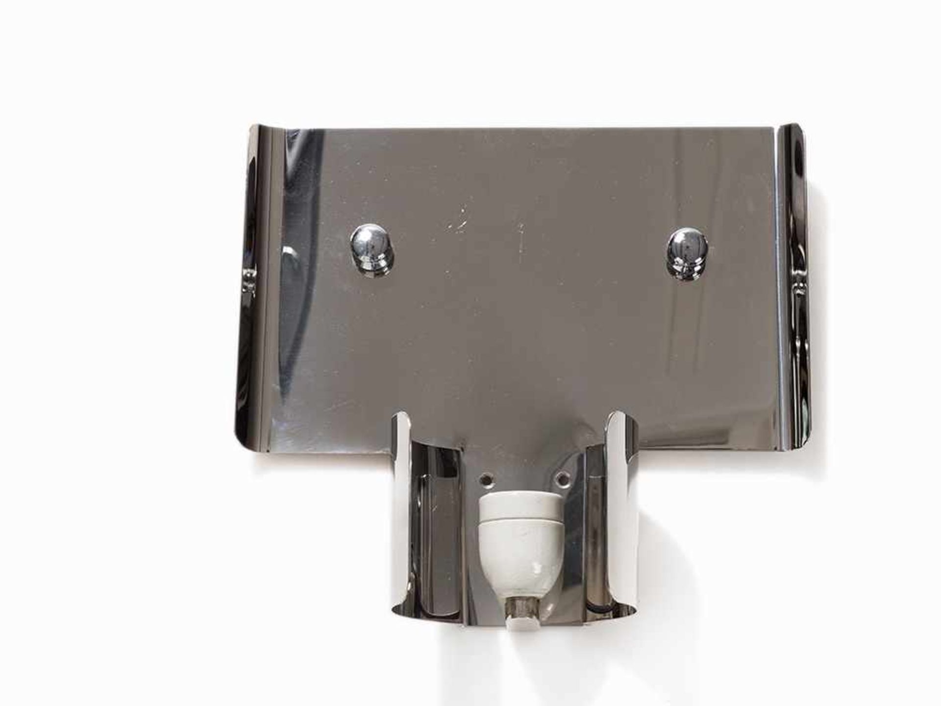 Luigi Caccia Dominioni, Pair Sconces, Azucena, 1980s Polished steel sheet, opal glass, chrome-plated - Bild 4 aus 8