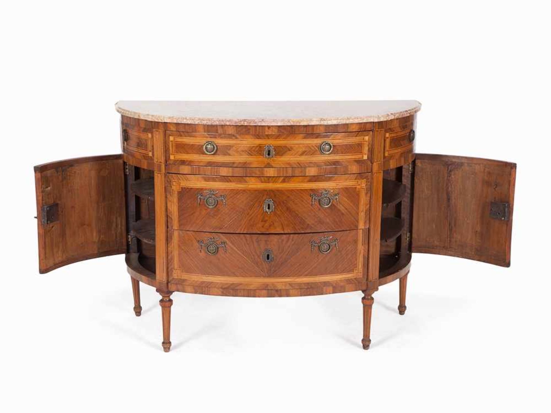 "Demi-Lune" Commode, Rosewood Veneer, Turin, late 18th C. Softwood, bois de violette veneer, marble, - Bild 2 aus 16