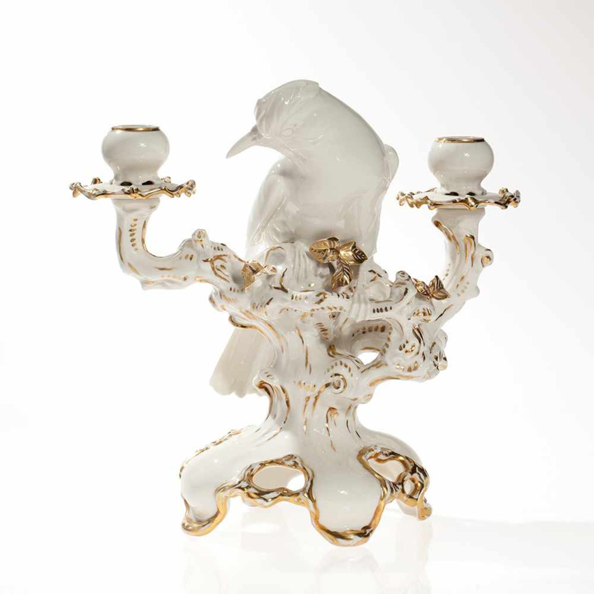 Lorenz Hutschenreuther Selb Candlestick with Bird, 1920-1938 Porcelain, white glaze and gold - Bild 3 aus 11