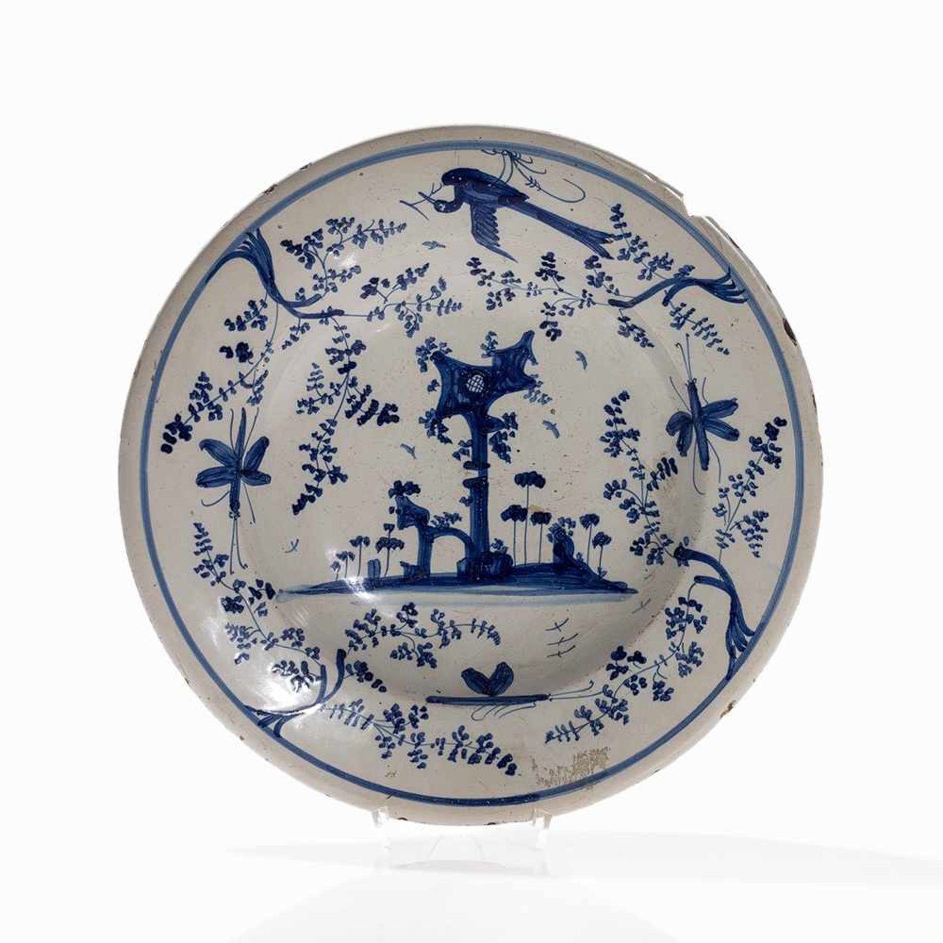 Maiolica Dish with Blue-White-Décor, Italy, 18th Century Maiolica, white glaze with blue paintingh - Bild 12 aus 15