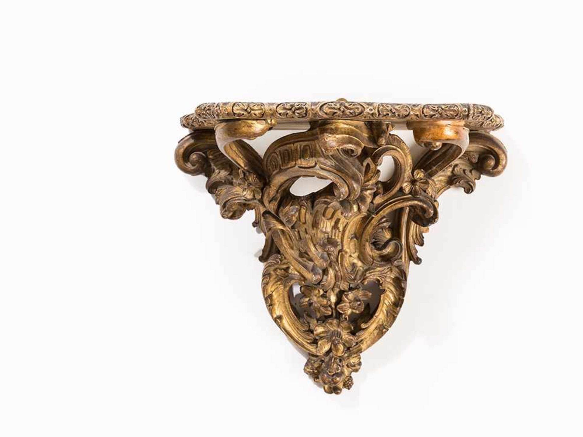 Louis XV Console d’Applique with Scrollwork, France, 18th C. Wood, carved, stuccoed and gilded