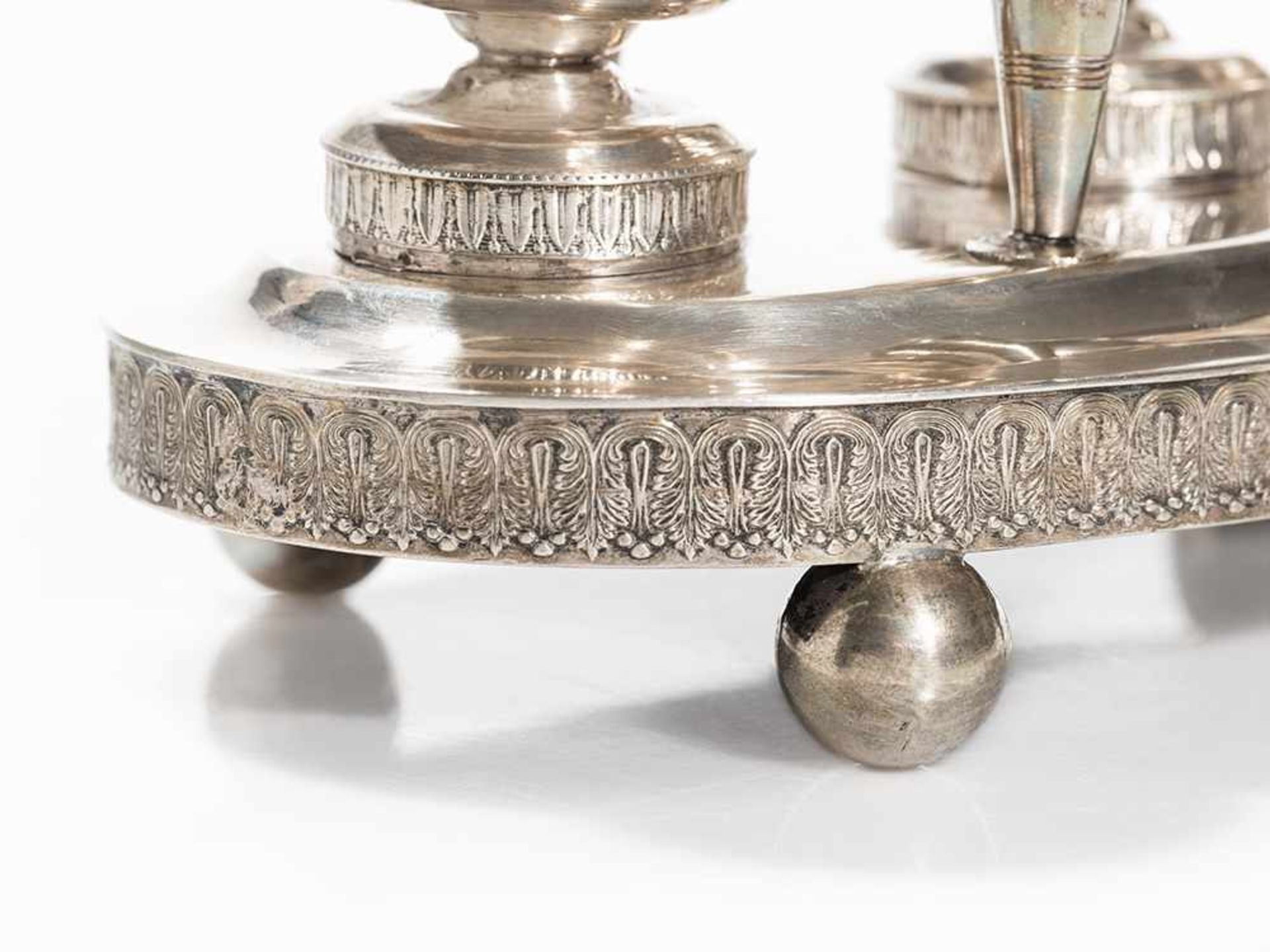 5-Piece Silver Writing Set, Spain, 19th Century Silver, cast, chased and engraved Spain, Segovia, - Bild 7 aus 10