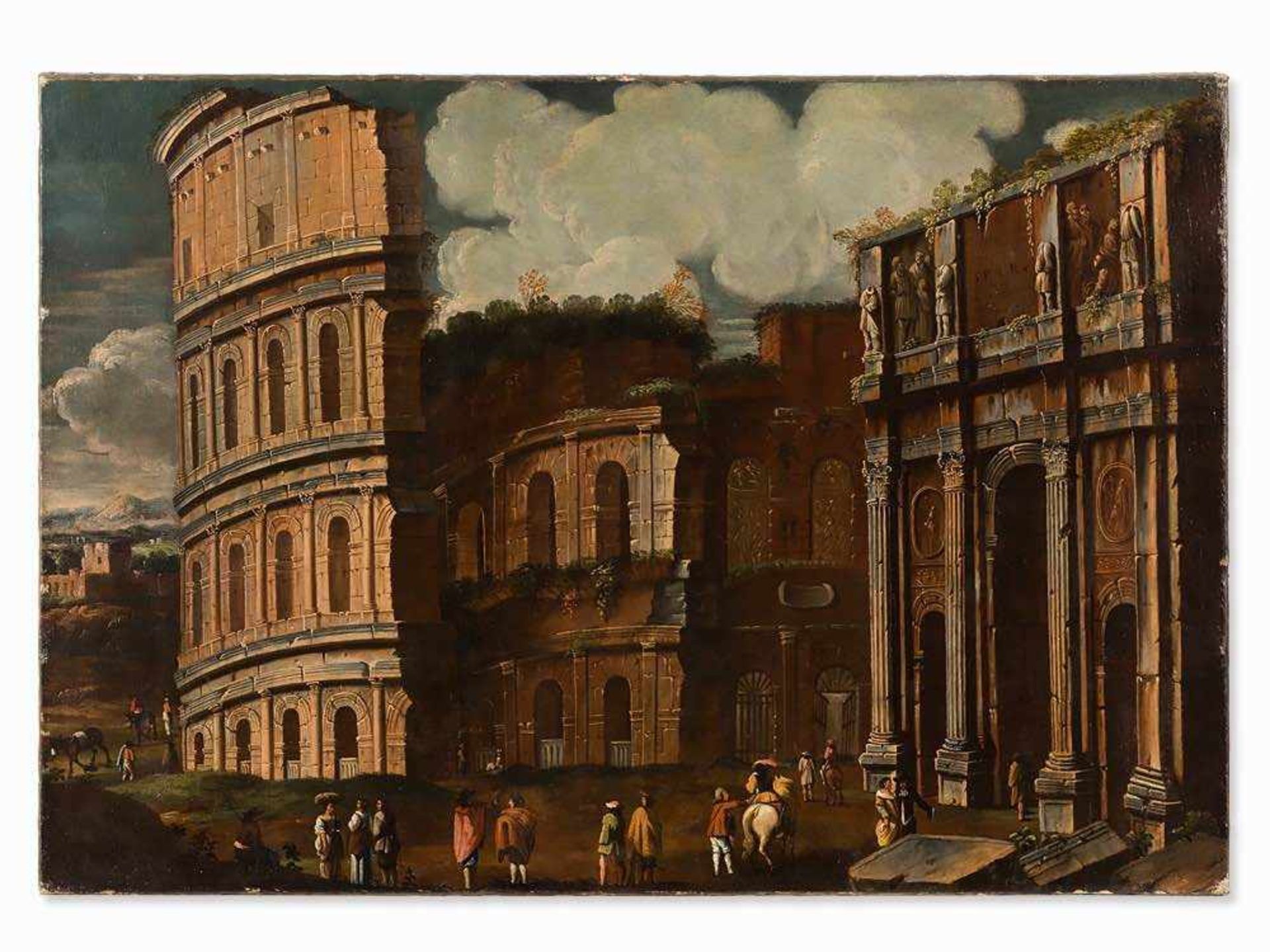 Capriccio with the Colosseum, Oil, Italian School, 17th C. Oil on canvas, relined Italy, 17th - Bild 2 aus 11