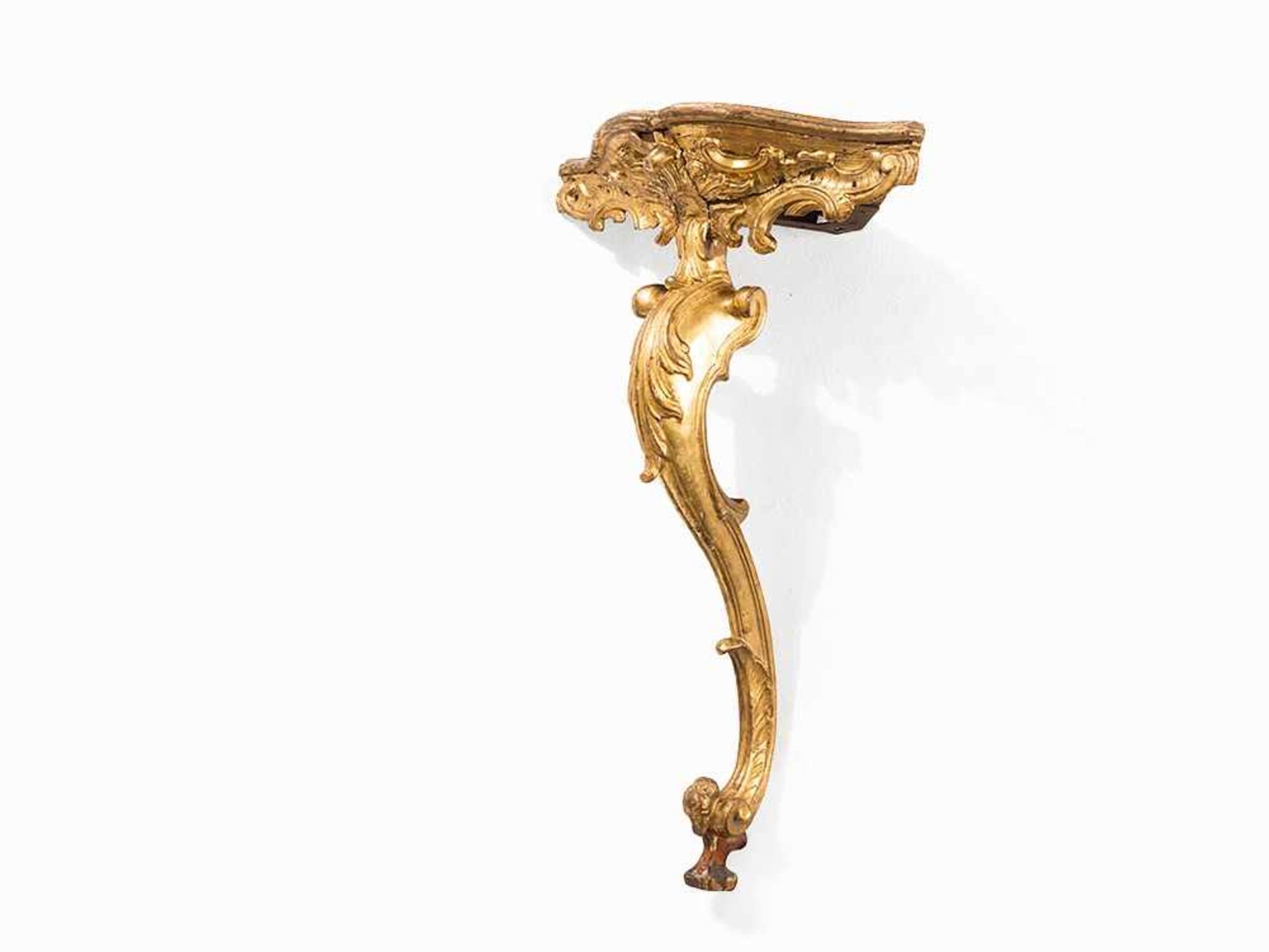 Louis XV, Corner Console, France, 2nd H. 18th C. Wood, carved and gilt France, 2nd half of the - Bild 5 aus 12