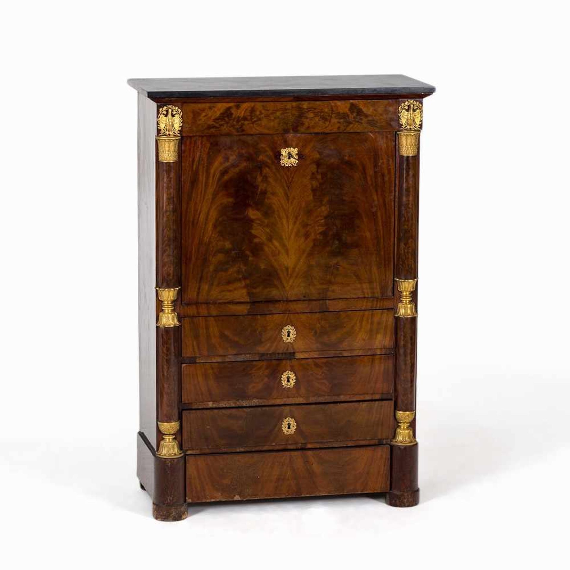 Empire Secretary, Mahogany Veneered, France, c. 1800 Mahogany veneered, gilded bronze, black marble, - Bild 7 aus 15