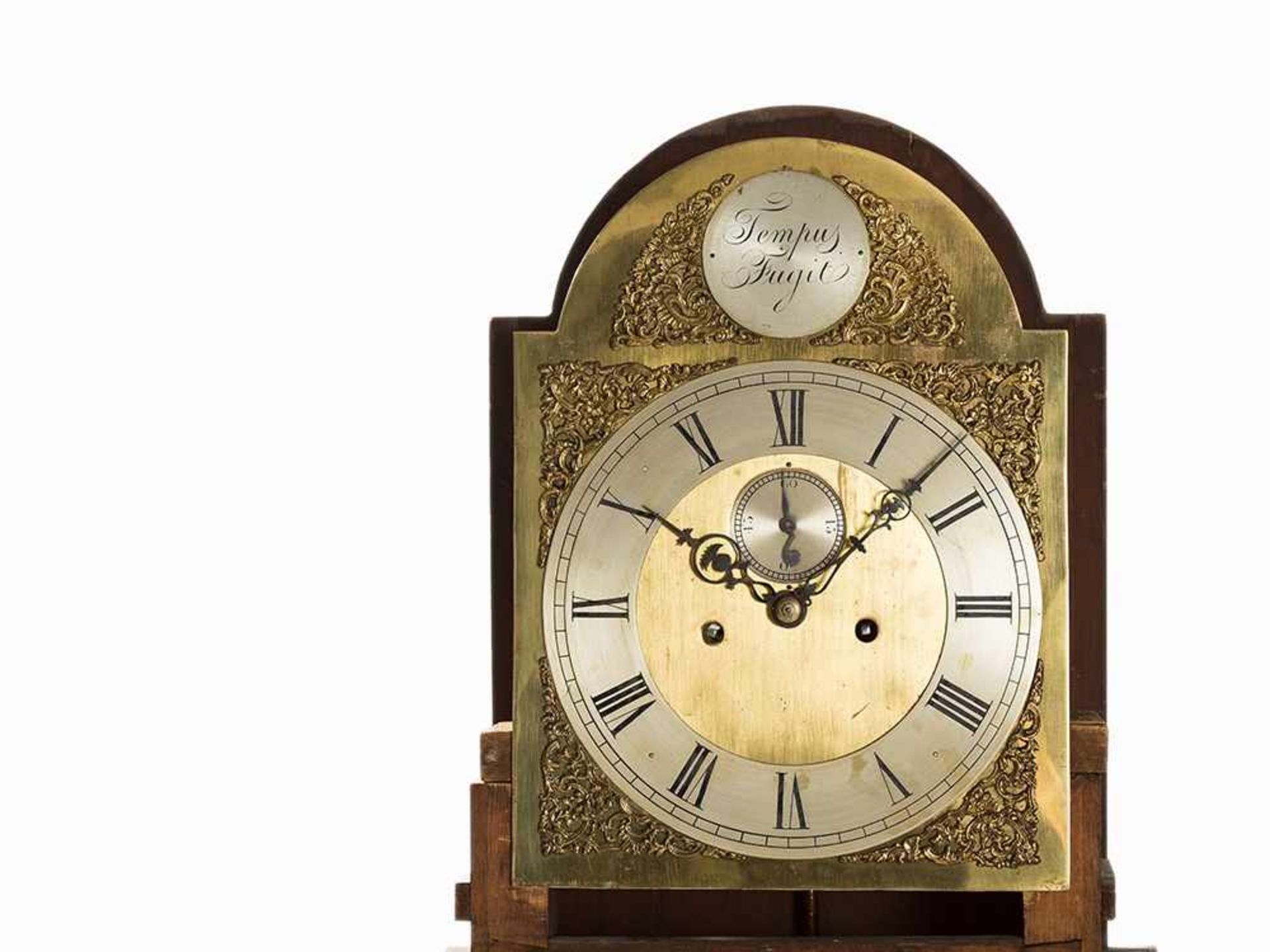 English Long Case Clock, Hour Strike & Small Second, 19th C. Mahogany veneer, brass, various metals, - Bild 6 aus 12