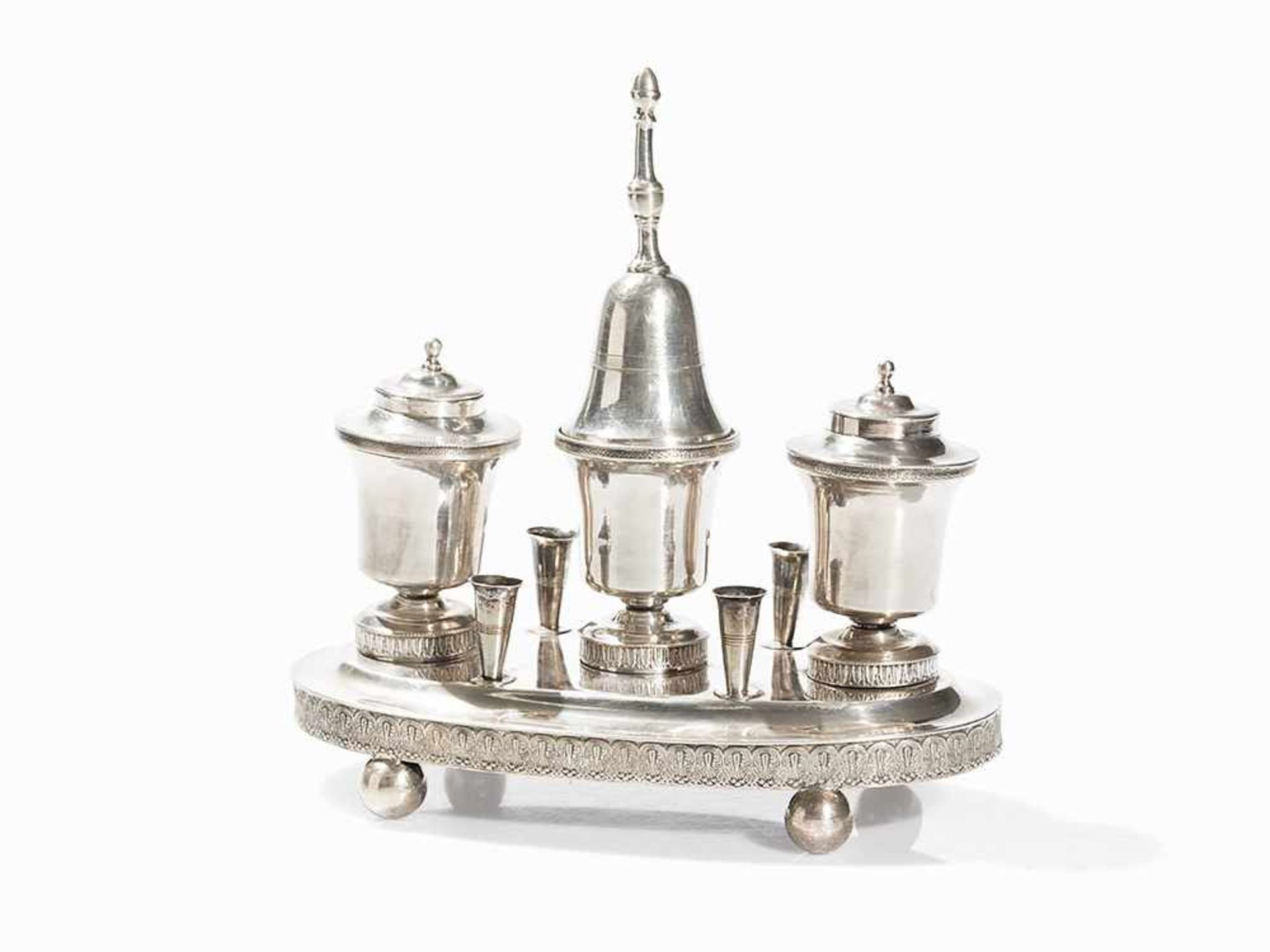 5-Piece Silver Writing Set, Spain, 19th Century Silver, cast, chased and engraved Spain, Segovia,