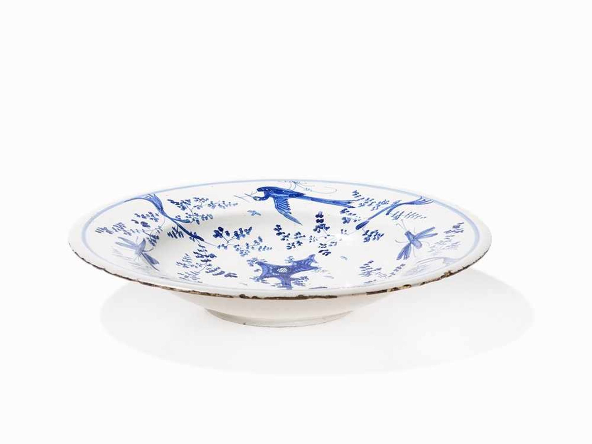 Maiolica Dish with Blue-White-Décor, Italy, 18th Century Maiolica, white glaze with blue paintingh - Bild 5 aus 15