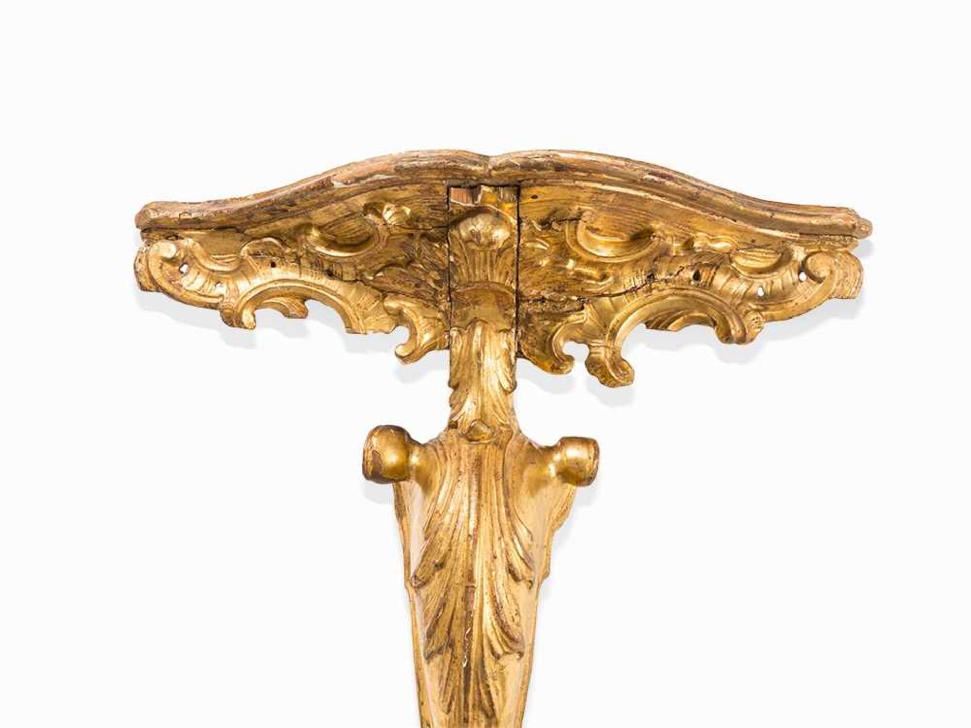 Louis XV, Corner Console, France, 2nd H. 18th C. Wood, carved and gilt France, 2nd half of the - Bild 6 aus 12