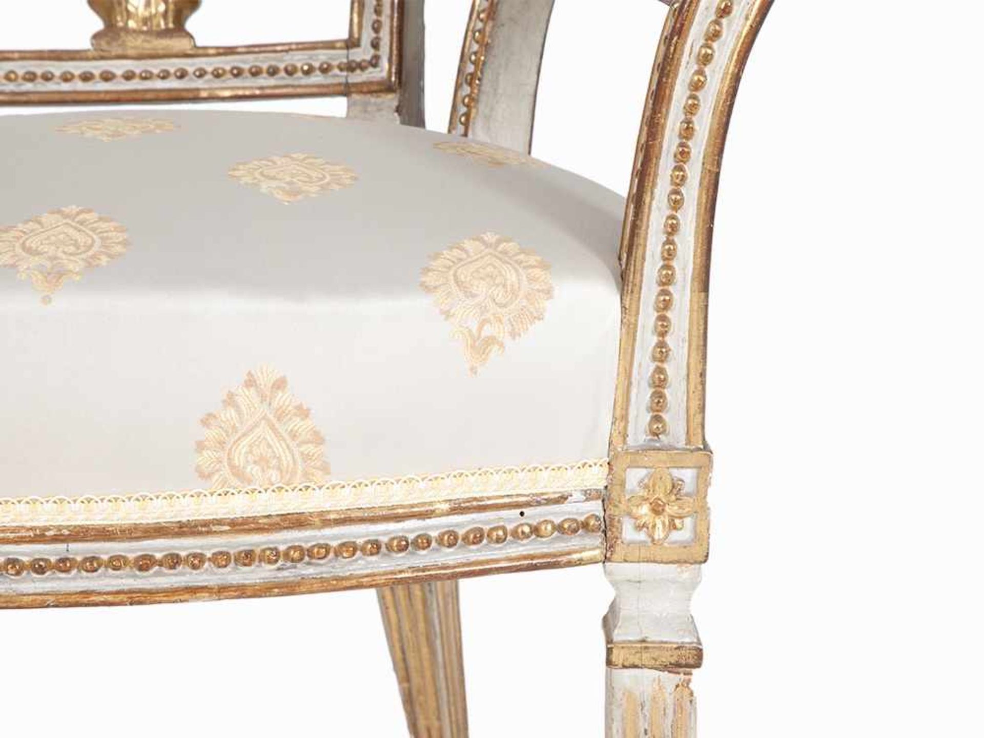 Pair of Armchairs, Lucca, around 1790 Solid wood, carved, white painted and partial gold-plated, - Bild 8 aus 10