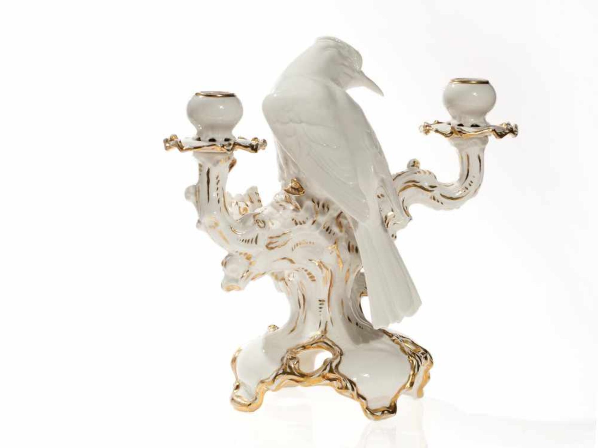 Lorenz Hutschenreuther Selb Candlestick with Bird, 1920-1938 Porcelain, white glaze and gold - Bild 9 aus 11