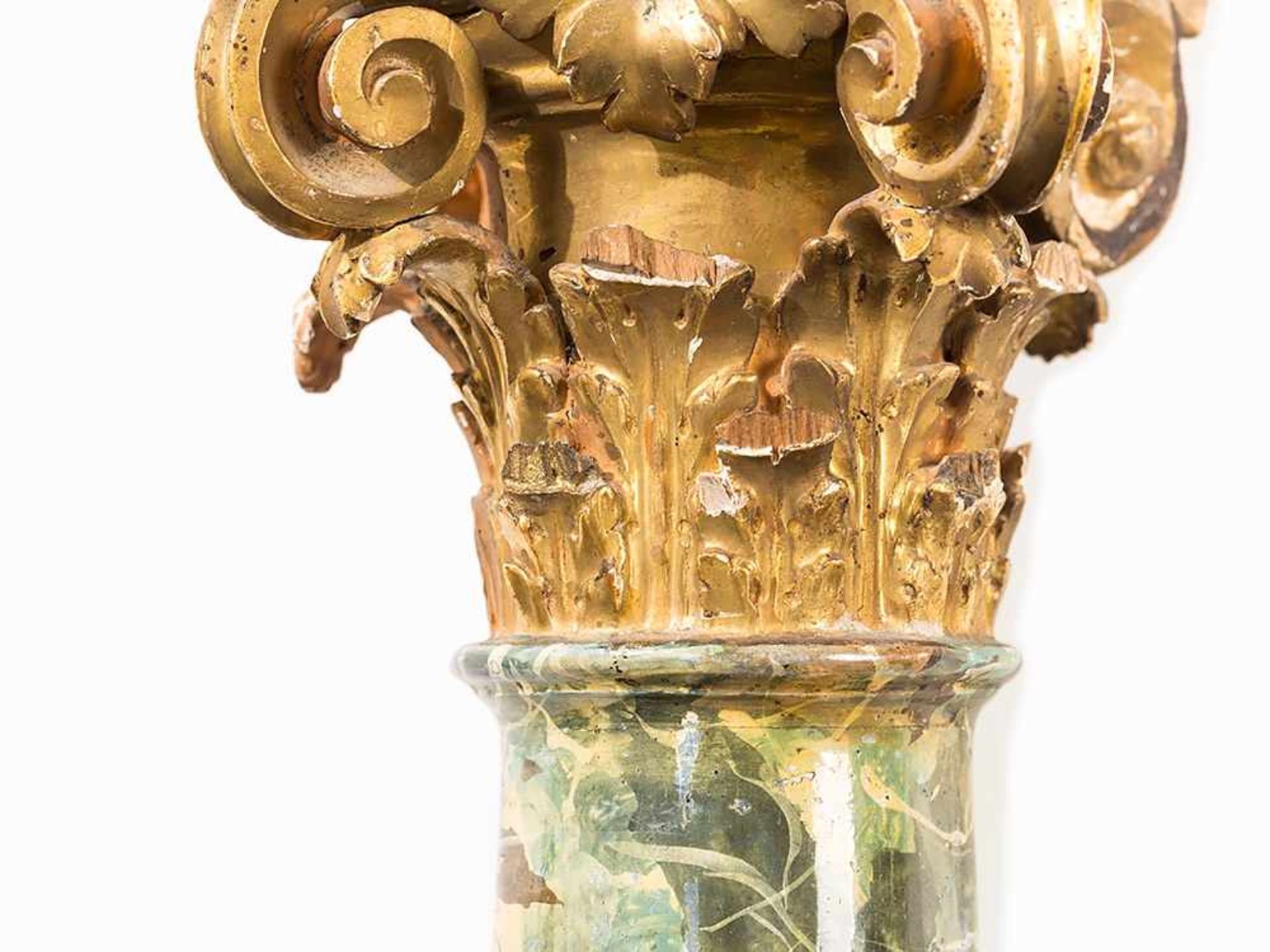4 Corinthian Columns, Sicily, Late 18th C. Wood, carved and gold-plated, lacquered Sicily, late 18th - Bild 7 aus 10