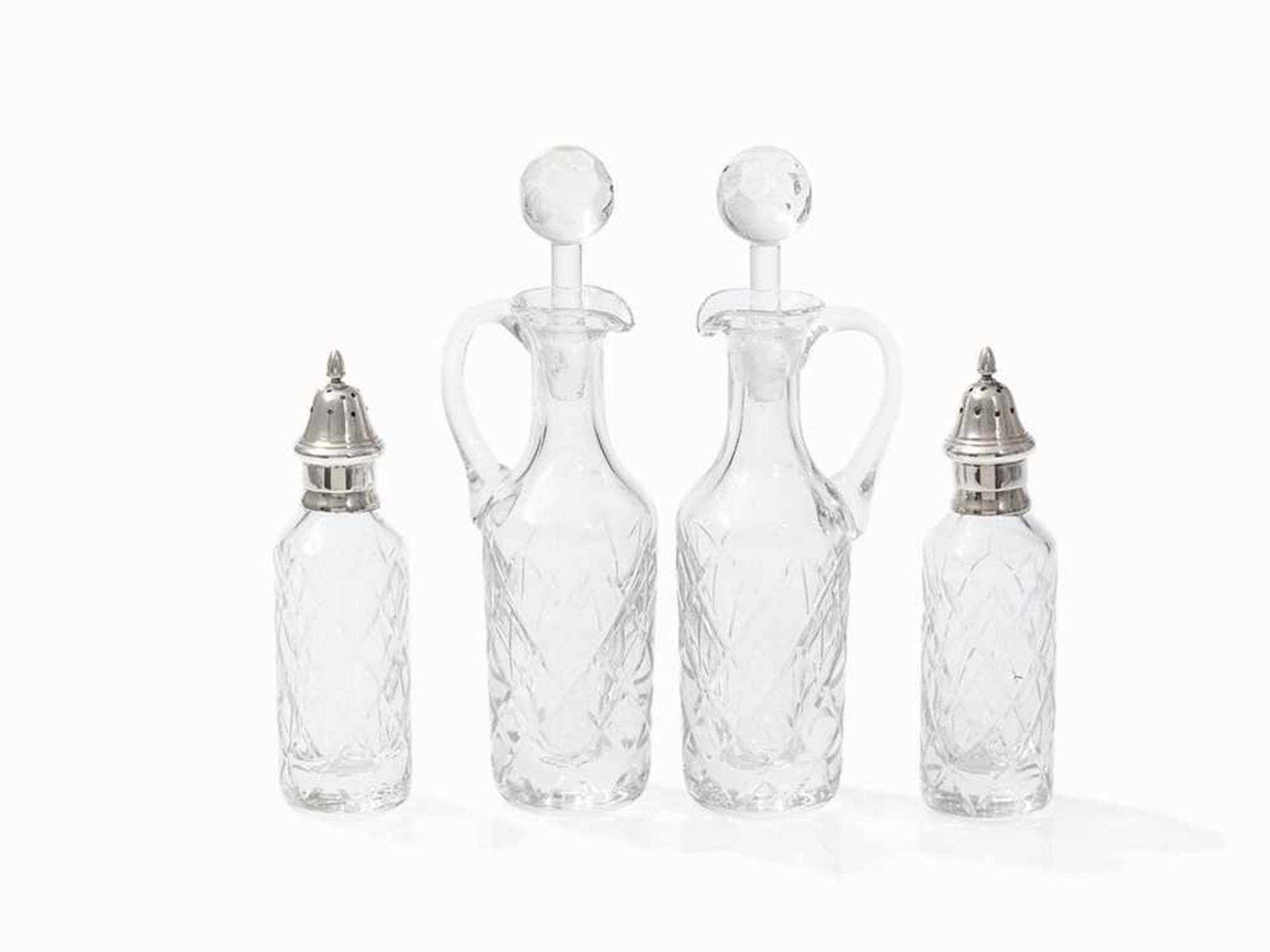 Silver Cruet Stand, Caruso Argenti, Italy,20th C. Crystal glass, cut, sterling silver, cast and - Bild 6 aus 10