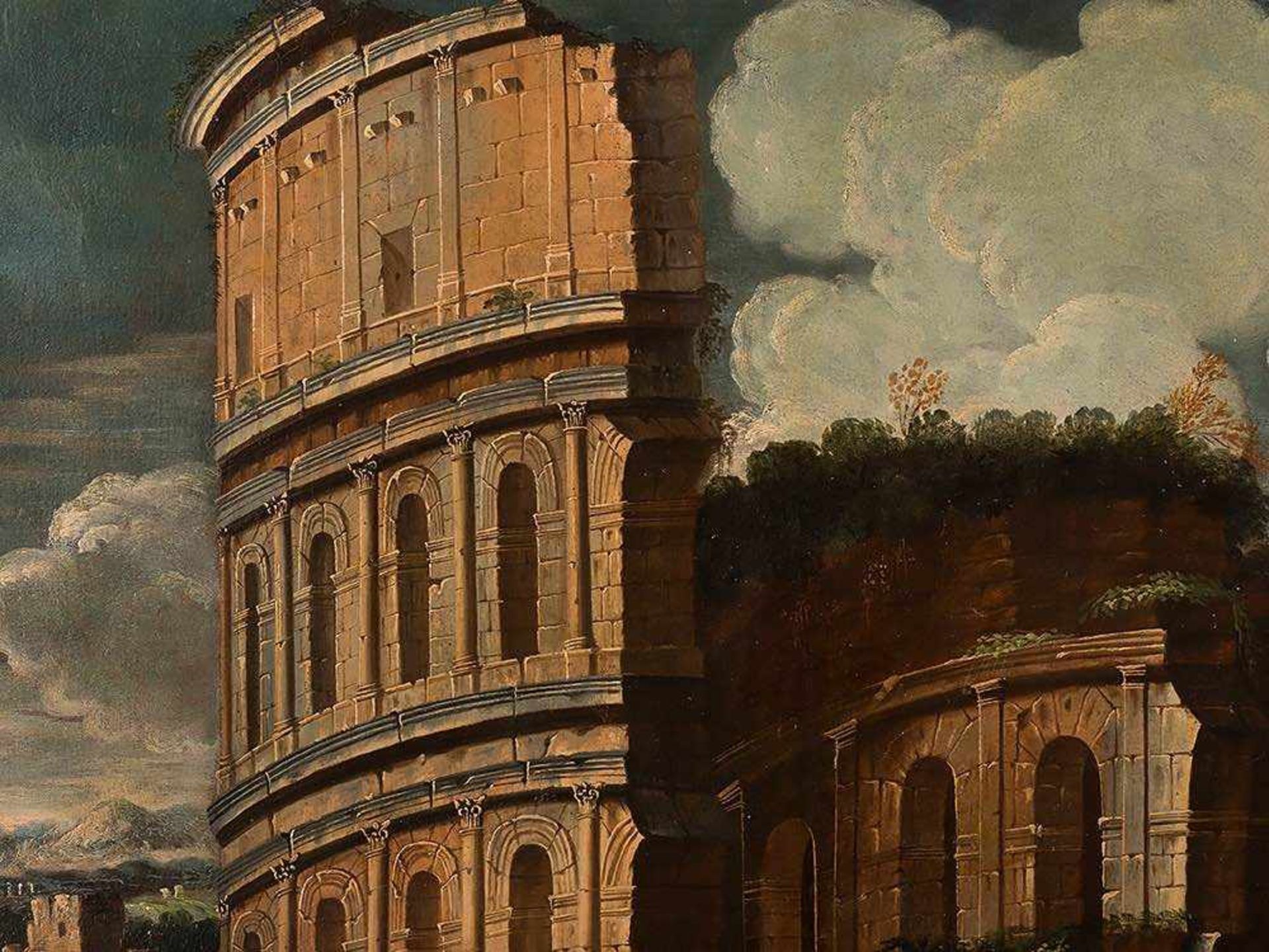 Capriccio with the Colosseum, Oil, Italian School, 17th C. Oil on canvas, relined Italy, 17th - Bild 8 aus 11
