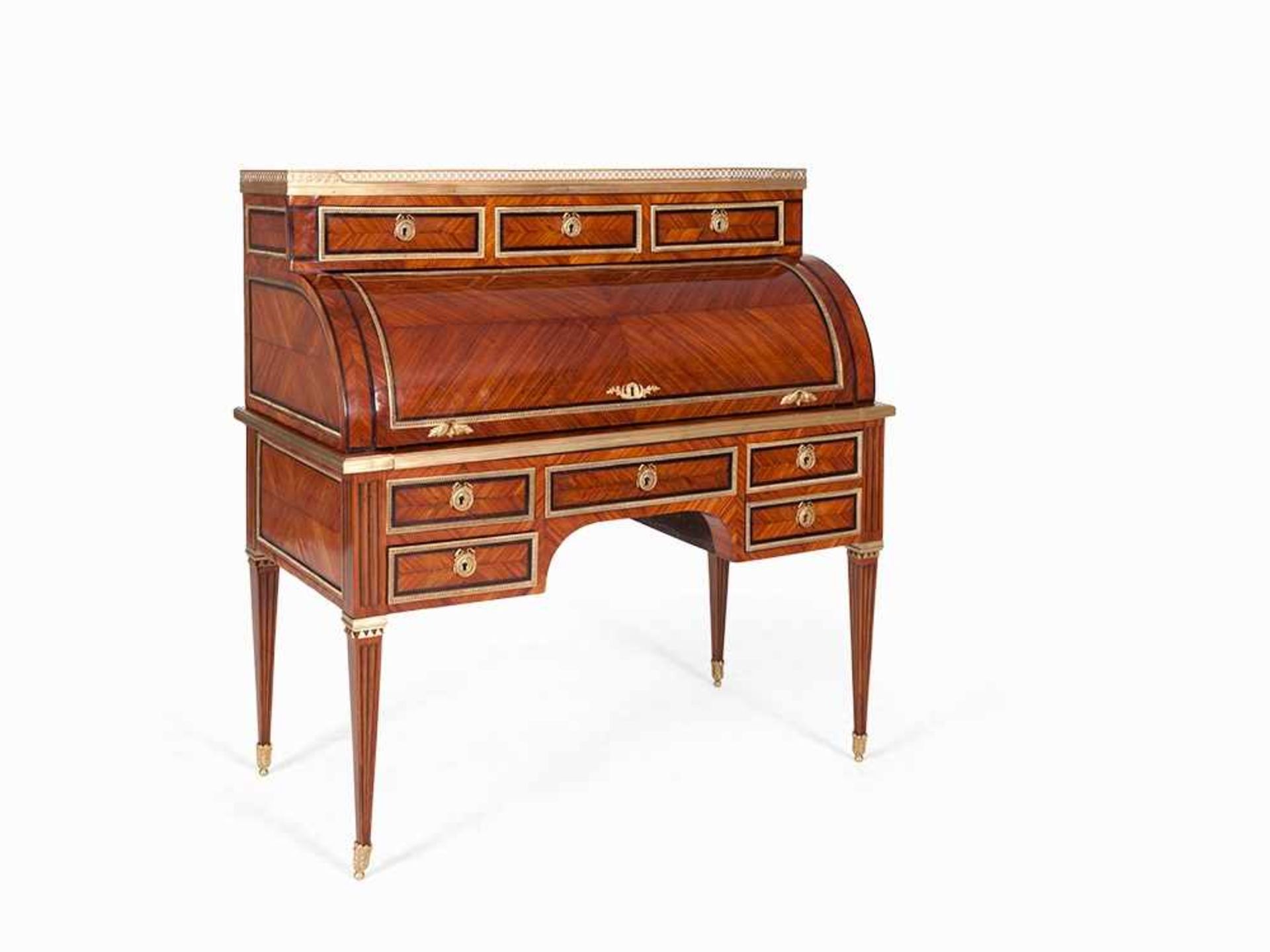 François Linke, Empire-Style Cylinder Desk, France, c. 1900 Rosewood, veneered, partially