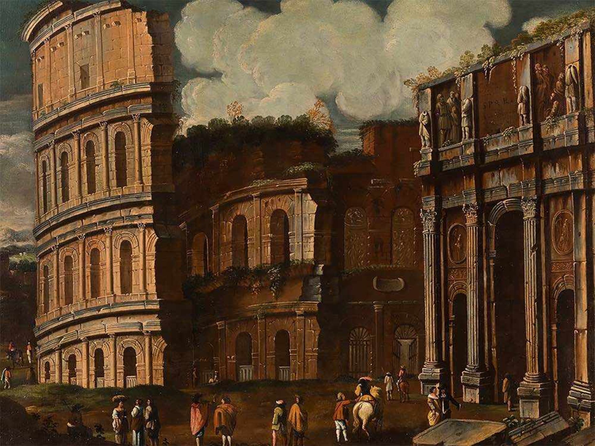 Capriccio with the Colosseum, Oil, Italian School, 17th C. Oil on canvas, relined Italy, 17th - Bild 4 aus 11