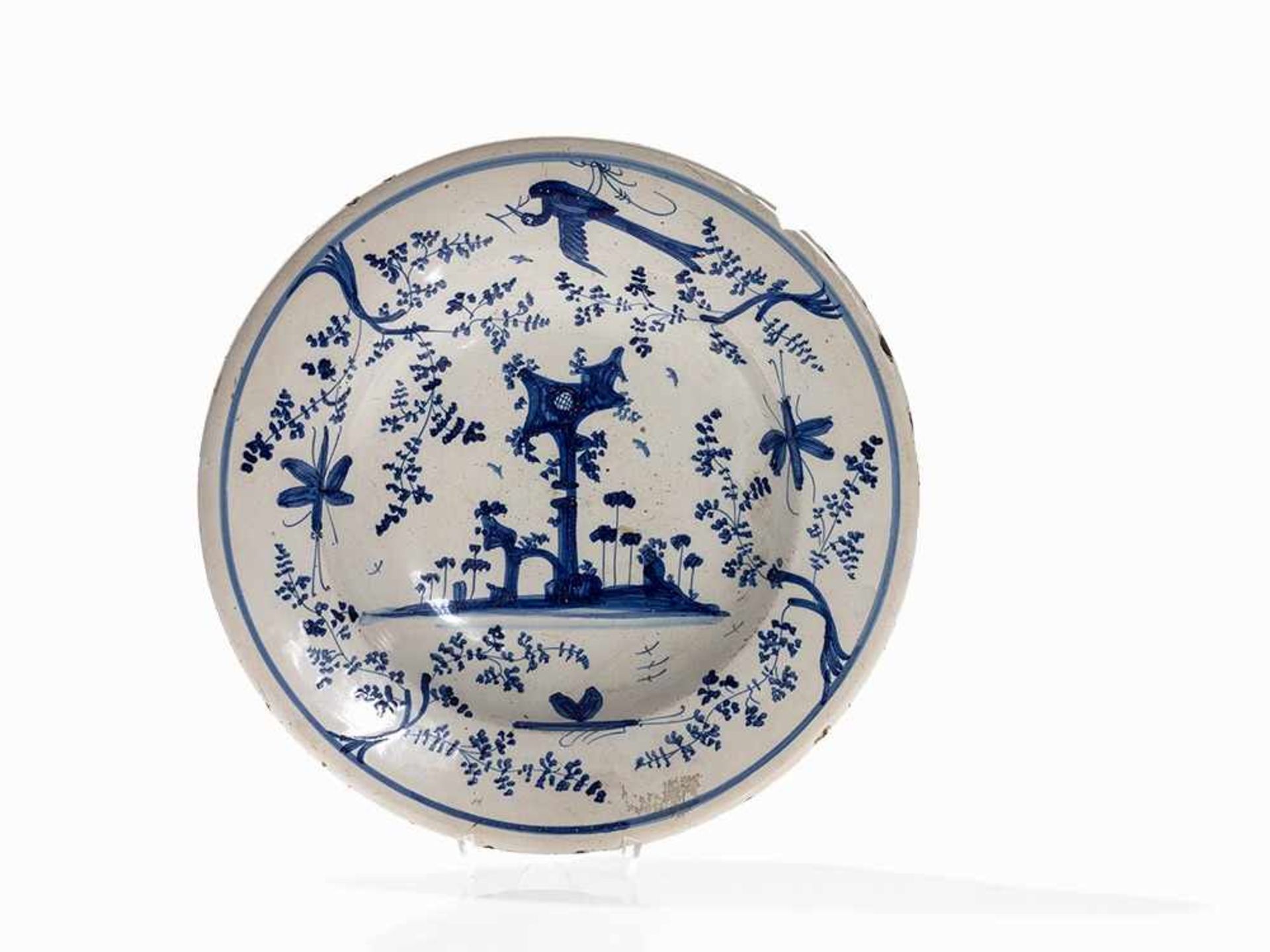 Maiolica Dish with Blue-White-Décor, Italy, 18th Century Maiolica, white glaze with blue paintingh - Bild 13 aus 15