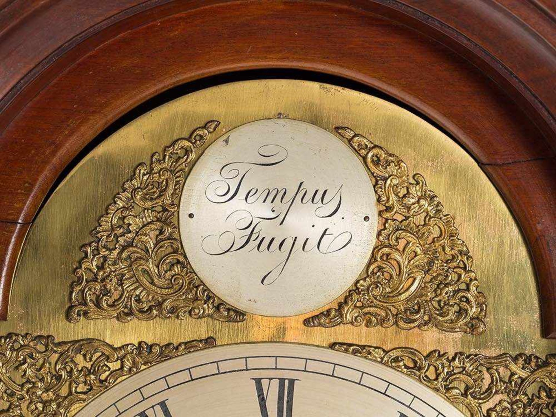 English Long Case Clock, Hour Strike & Small Second, 19th C. Mahogany veneer, brass, various metals, - Bild 7 aus 12