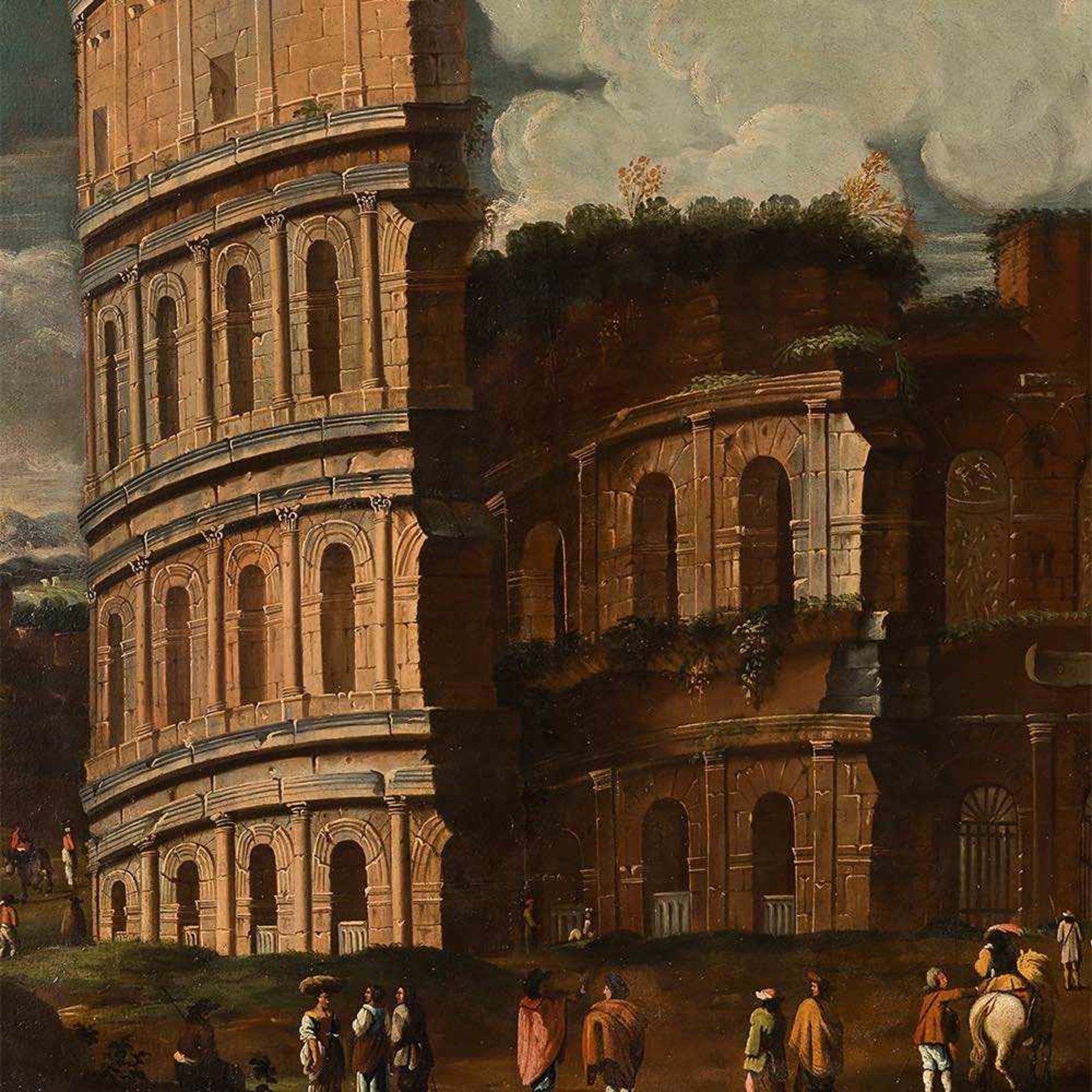 Capriccio with the Colosseum, Oil, Italian School, 17th C. Oil on canvas, relined Italy, 17th - Bild 3 aus 11