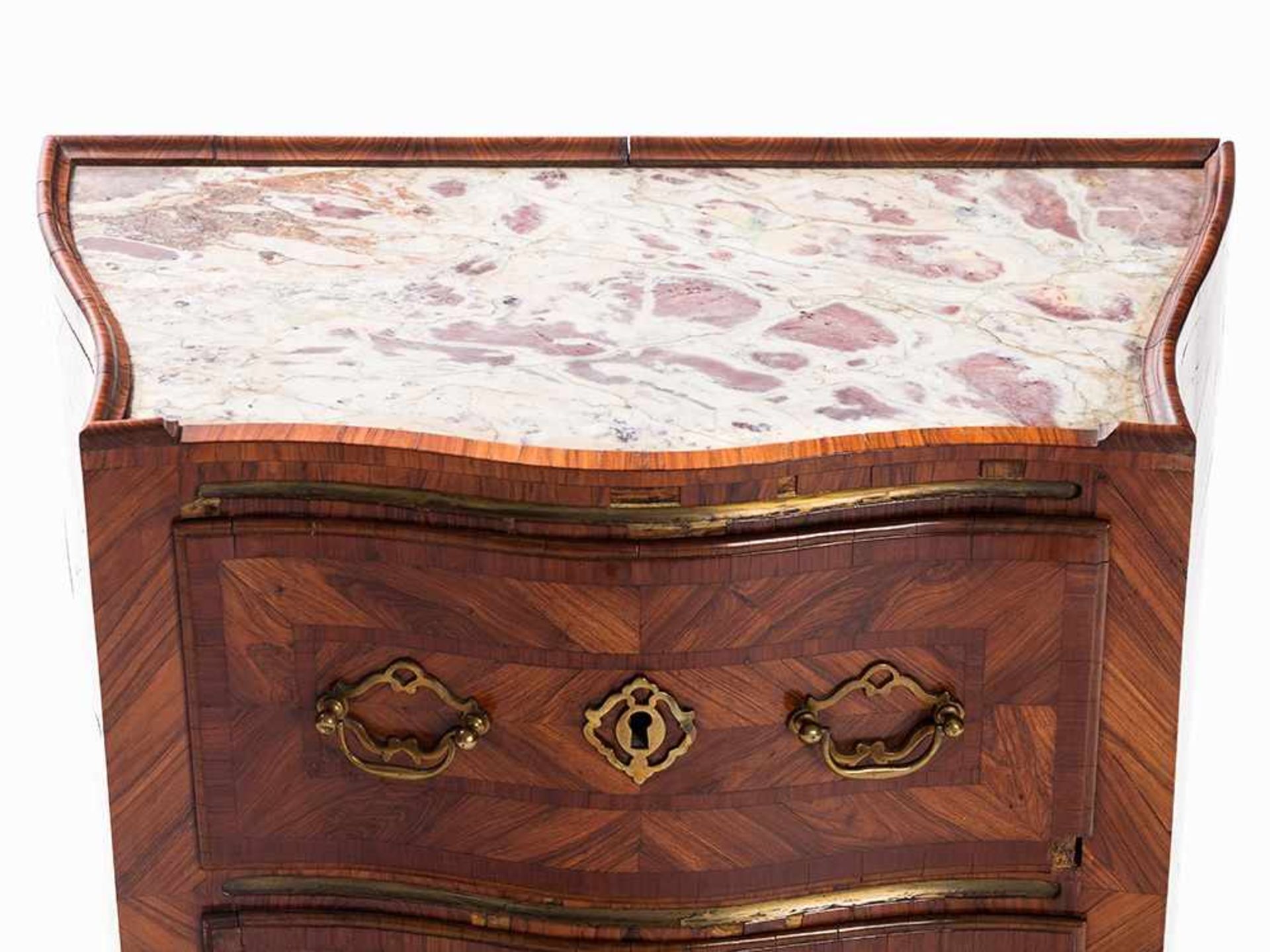 Pair of Commodes, Rosewood Veneered, Sicily, 18th C. Softwood, bois de violette veneer, marble, - Bild 4 aus 8