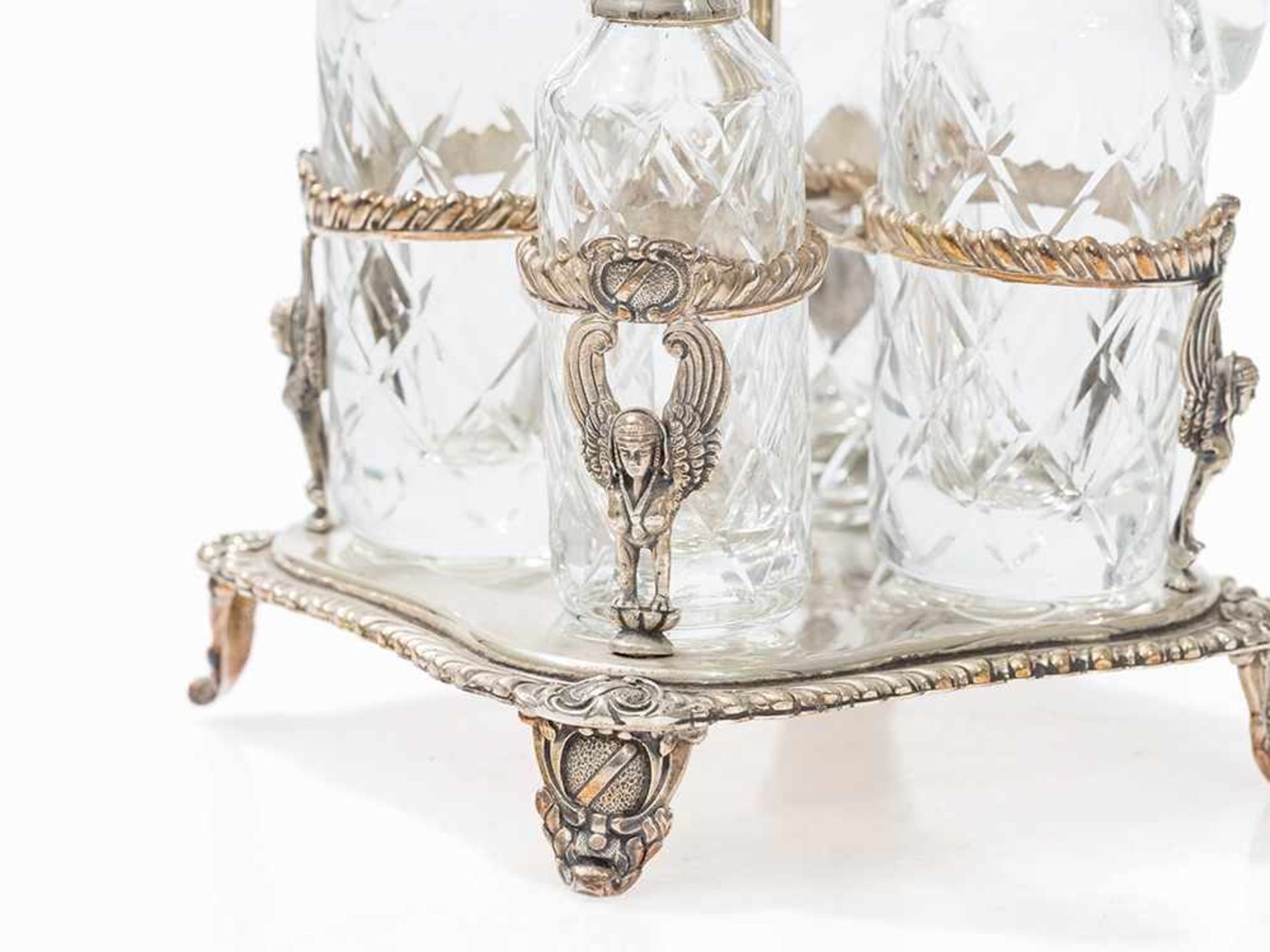 Silver Cruet Stand, Caruso Argenti, Italy,20th C. Crystal glass, cut, sterling silver, cast and - Bild 2 aus 10