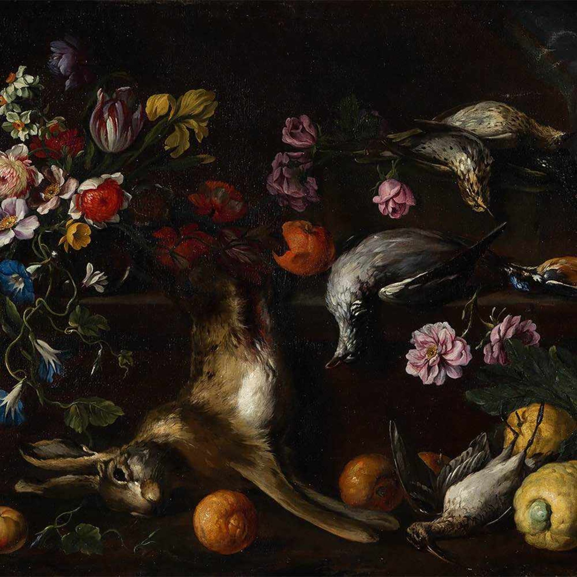 Giovanni Stanchi, Hunting Still Life with Flowers, Oil, 17th C. Oil on canvas, relined Italy, 17th - Bild 9 aus 9