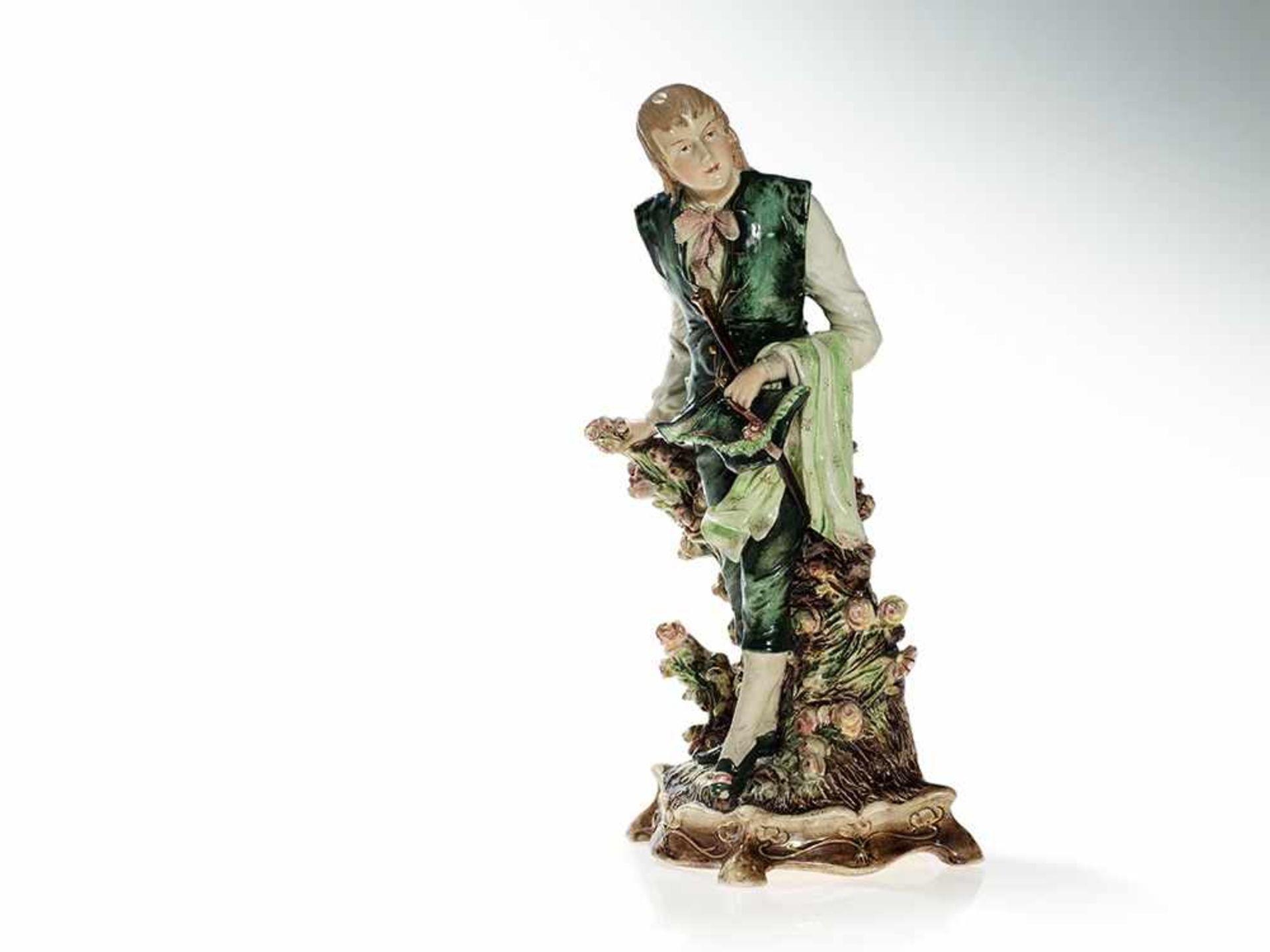 Two Art Nouveau Majolica Figures ‘Lady and Gentleman’, 1910/20 Hand-painted majolica with delicate - Bild 2 aus 16