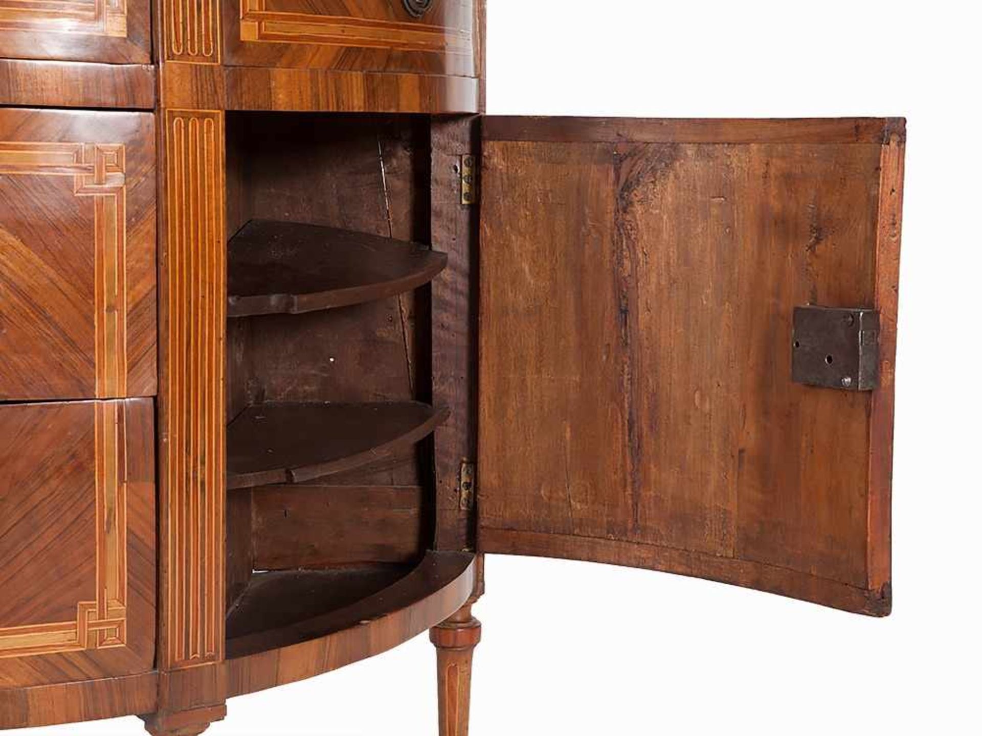 "Demi-Lune" Commode, Rosewood Veneer, Turin, late 18th C. Softwood, bois de violette veneer, marble, - Bild 9 aus 16