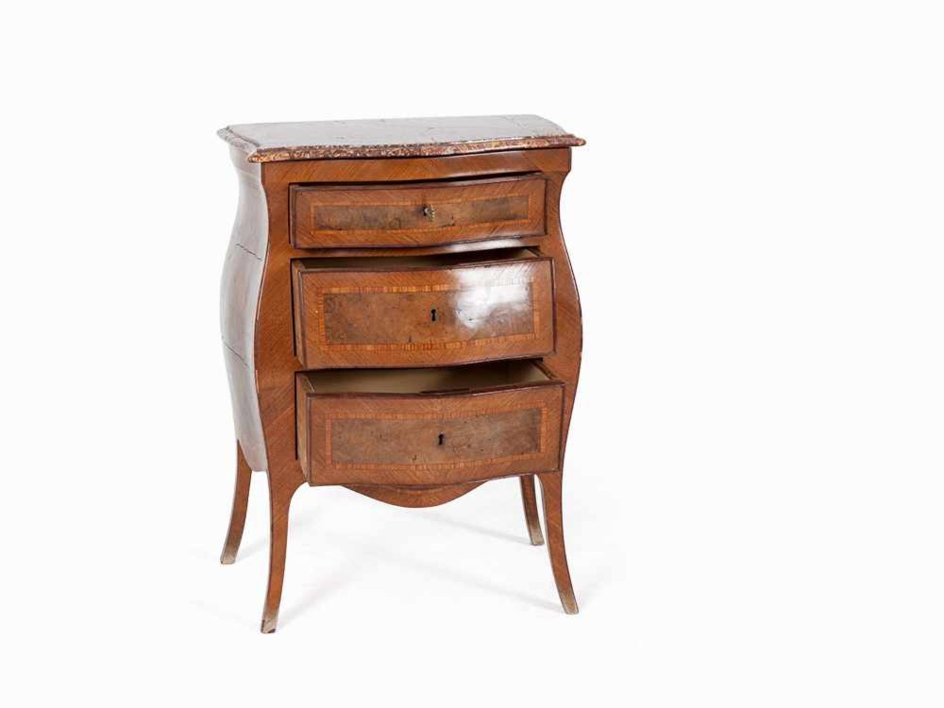 Louis XV Chest of Drawers with Marble Top, France, 18th C. Mahogany and root wood, veneered, - Bild 2 aus 8