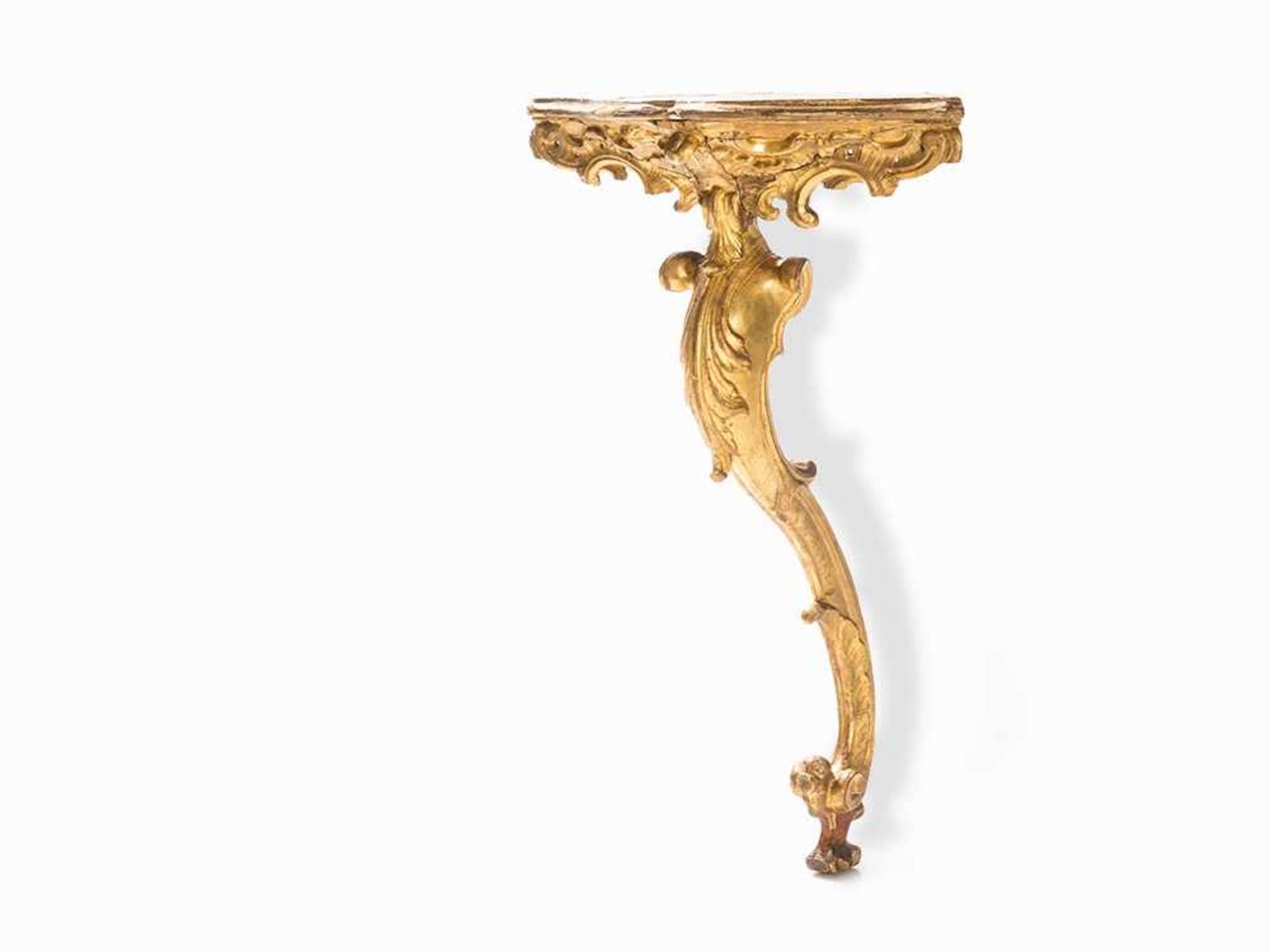 Louis XV, Corner Console, France, 2nd H. 18th C. Wood, carved and gilt France, 2nd half of the