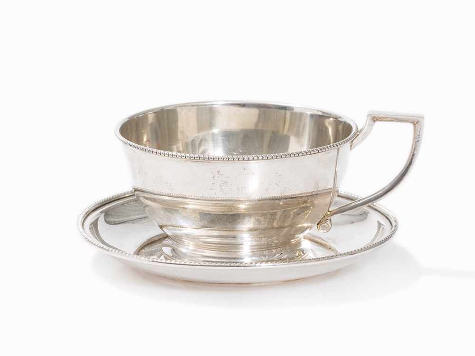 Silver Teacup with matching Saucer, Austria-Hungary, c. 1890 800 silver, cast and chased Austria,