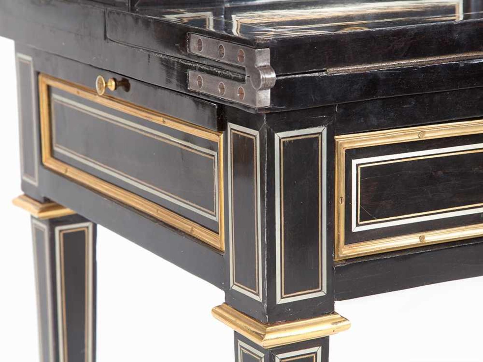 Bonheur Du Jour, Ebony-Veneered, France, Late 18th C. Ebony and mahogany veneer, mother-of-pearl, - Bild 11 aus 13