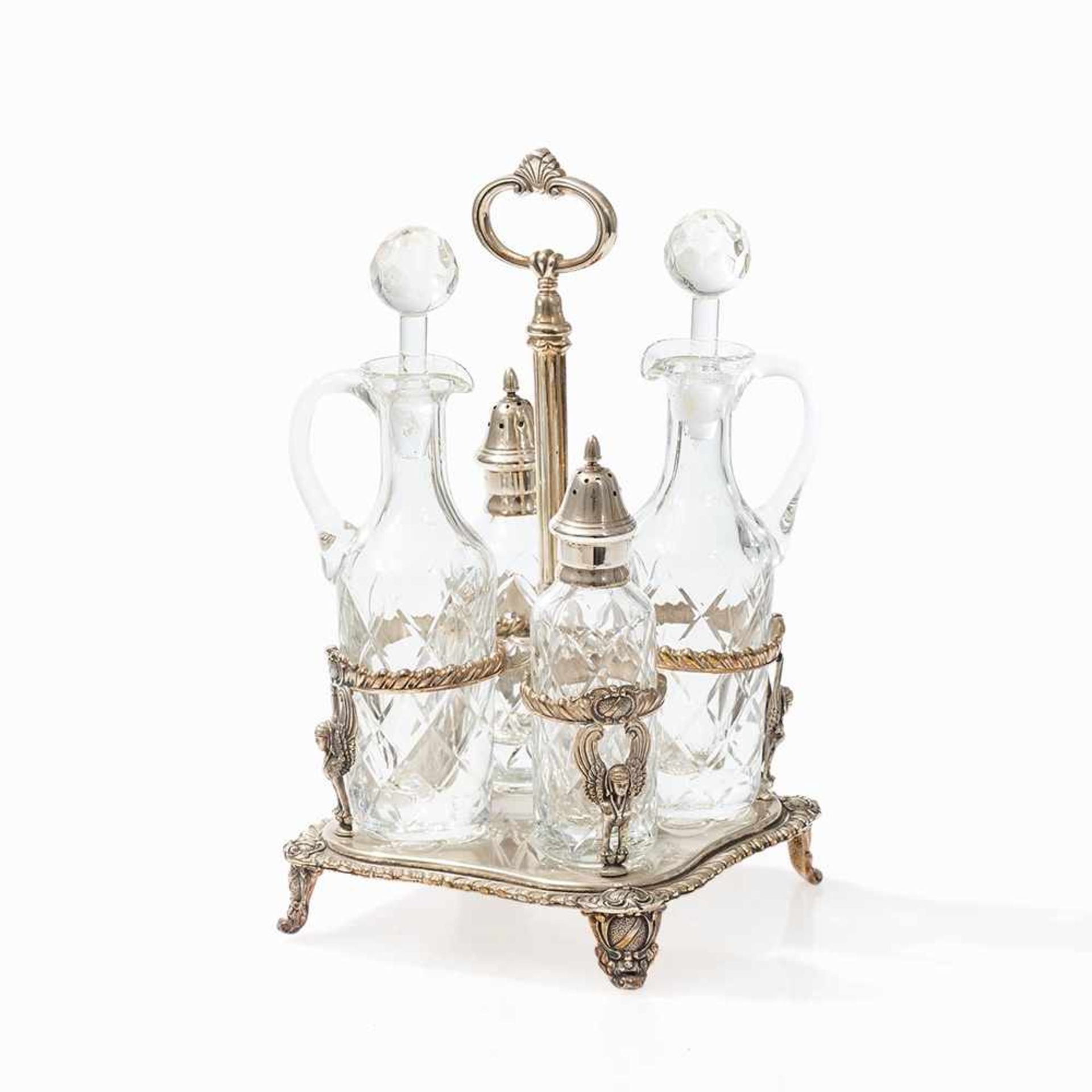 Silver Cruet Stand, Caruso Argenti, Italy,20th C. Crystal glass, cut, sterling silver, cast and - Bild 10 aus 10