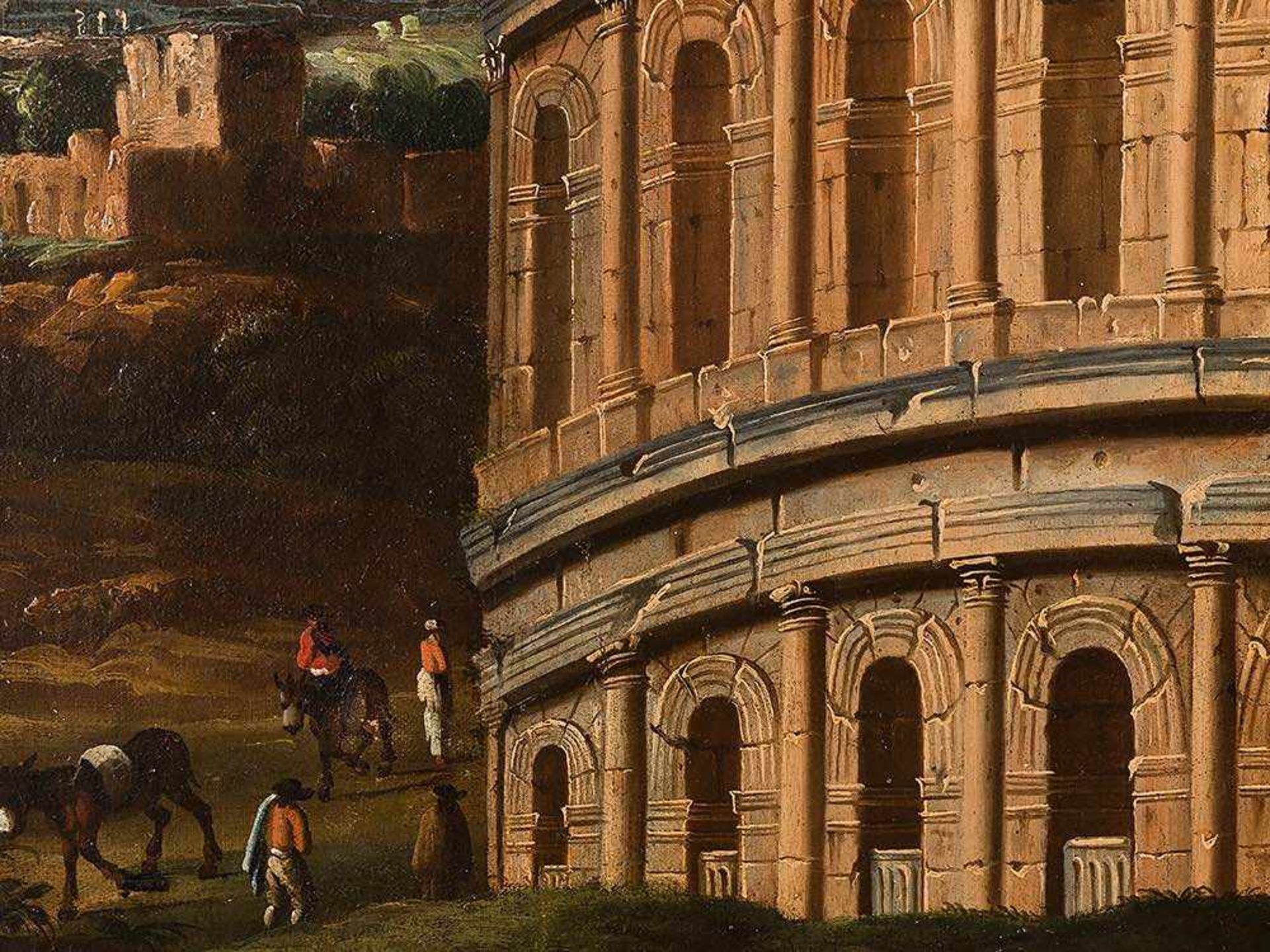 Capriccio with the Colosseum, Oil, Italian School, 17th C. Oil on canvas, relined Italy, 17th - Bild 9 aus 11