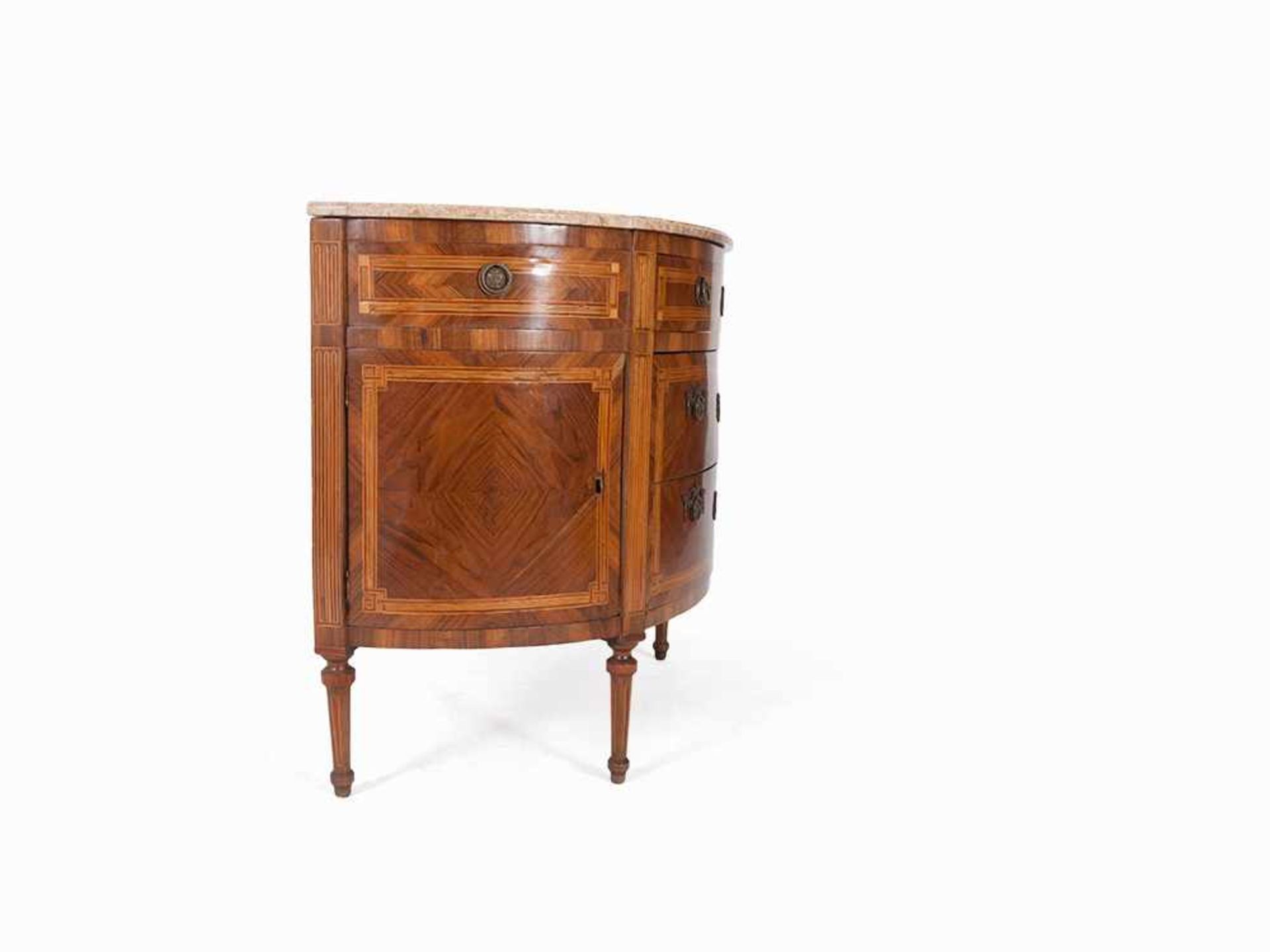 "Demi-Lune" Commode, Rosewood Veneer, Turin, late 18th C. Softwood, bois de violette veneer, marble, - Bild 5 aus 16