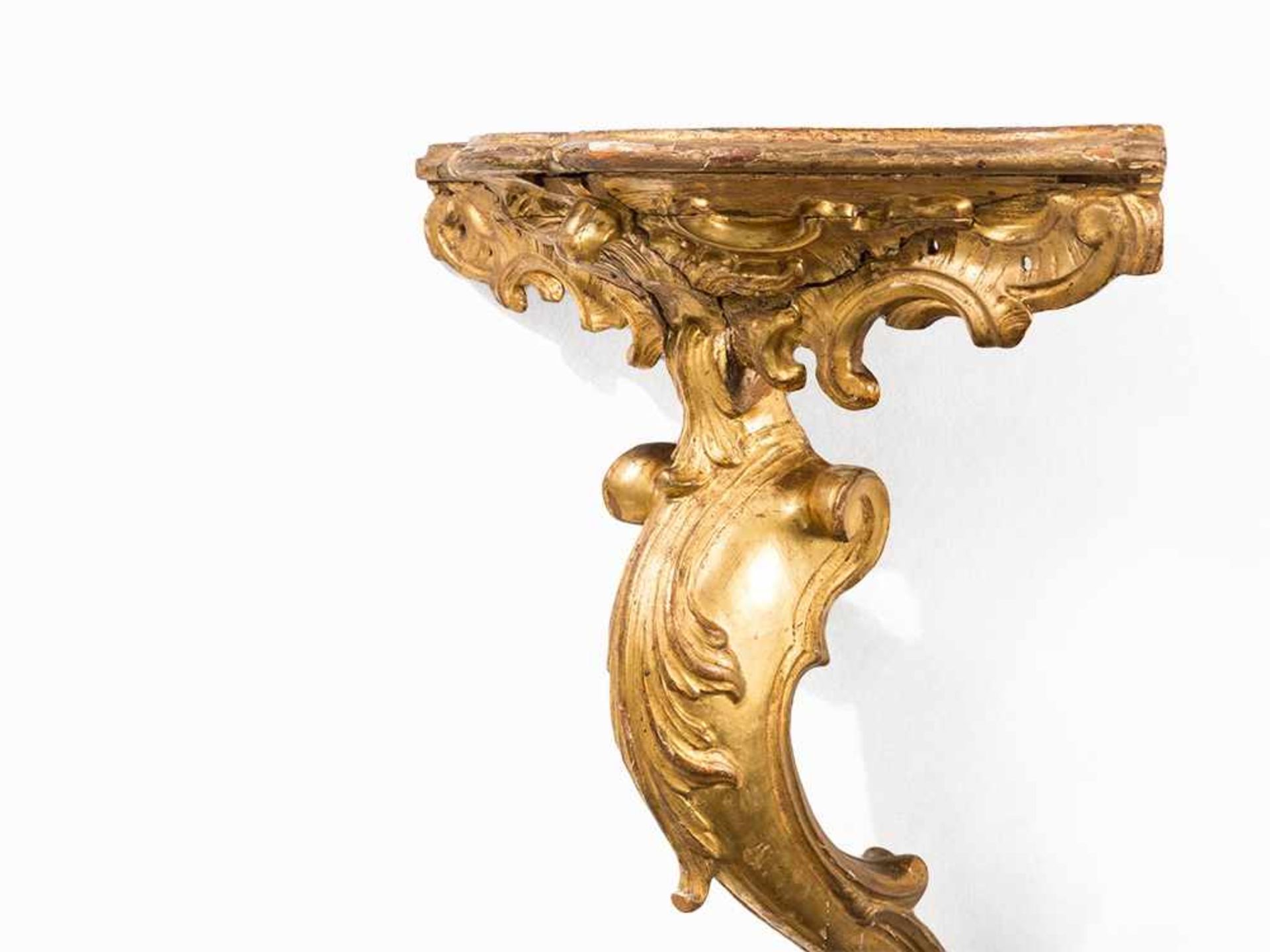 Louis XV, Corner Console, France, 2nd H. 18th C. Wood, carved and gilt France, 2nd half of the - Bild 7 aus 12