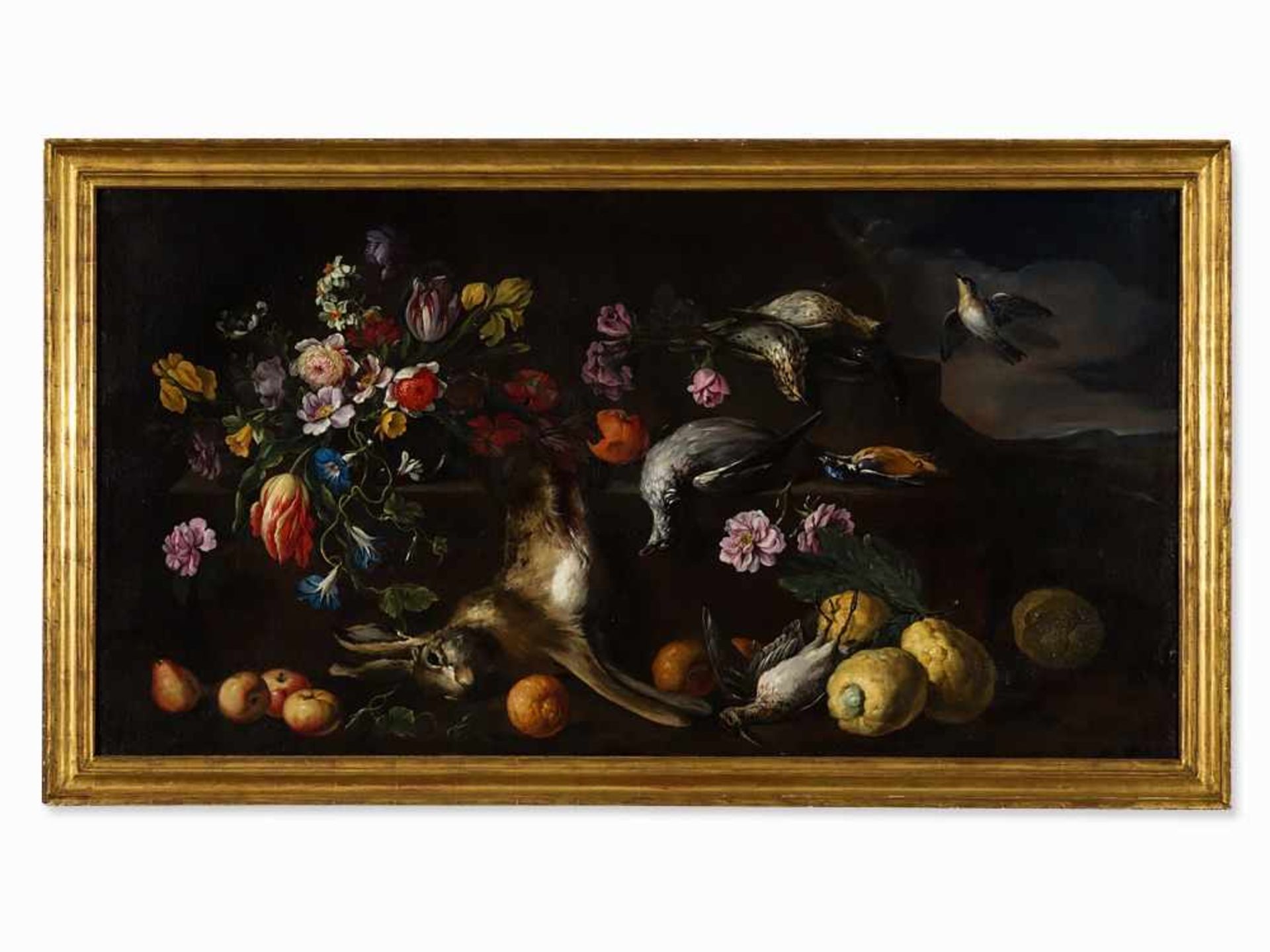 Giovanni Stanchi, Hunting Still Life with Flowers, Oil, 17th C. Oil on canvas, relined Italy, 17th - Bild 2 aus 9